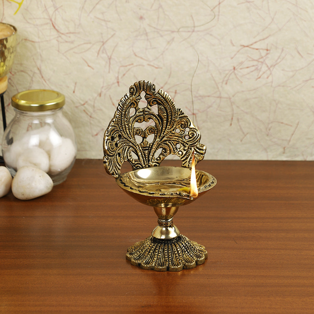 BAMBOO TREE JEWELS Antique Brass Metal Handcrafted Diya Lamp (3.6 x 3.6 in) - view 2