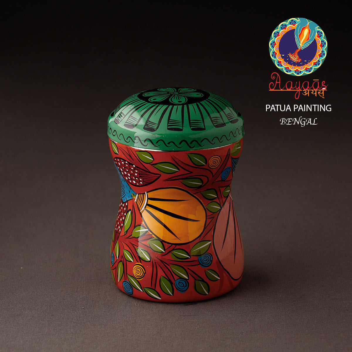 AAYAAS Bengal Patua Handpainted Stainless Steel Multi Utility Container