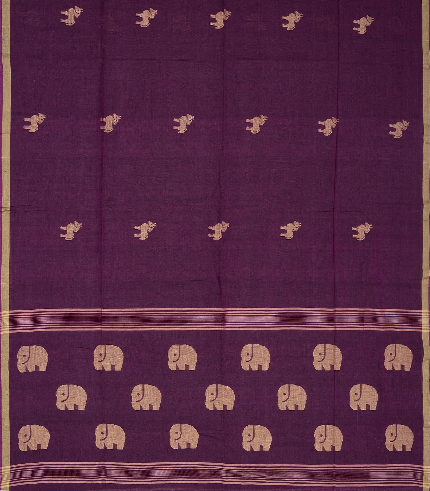 RmKV Magenta Handloom Bengal Cotton Saree With Horse Buttas - view 2