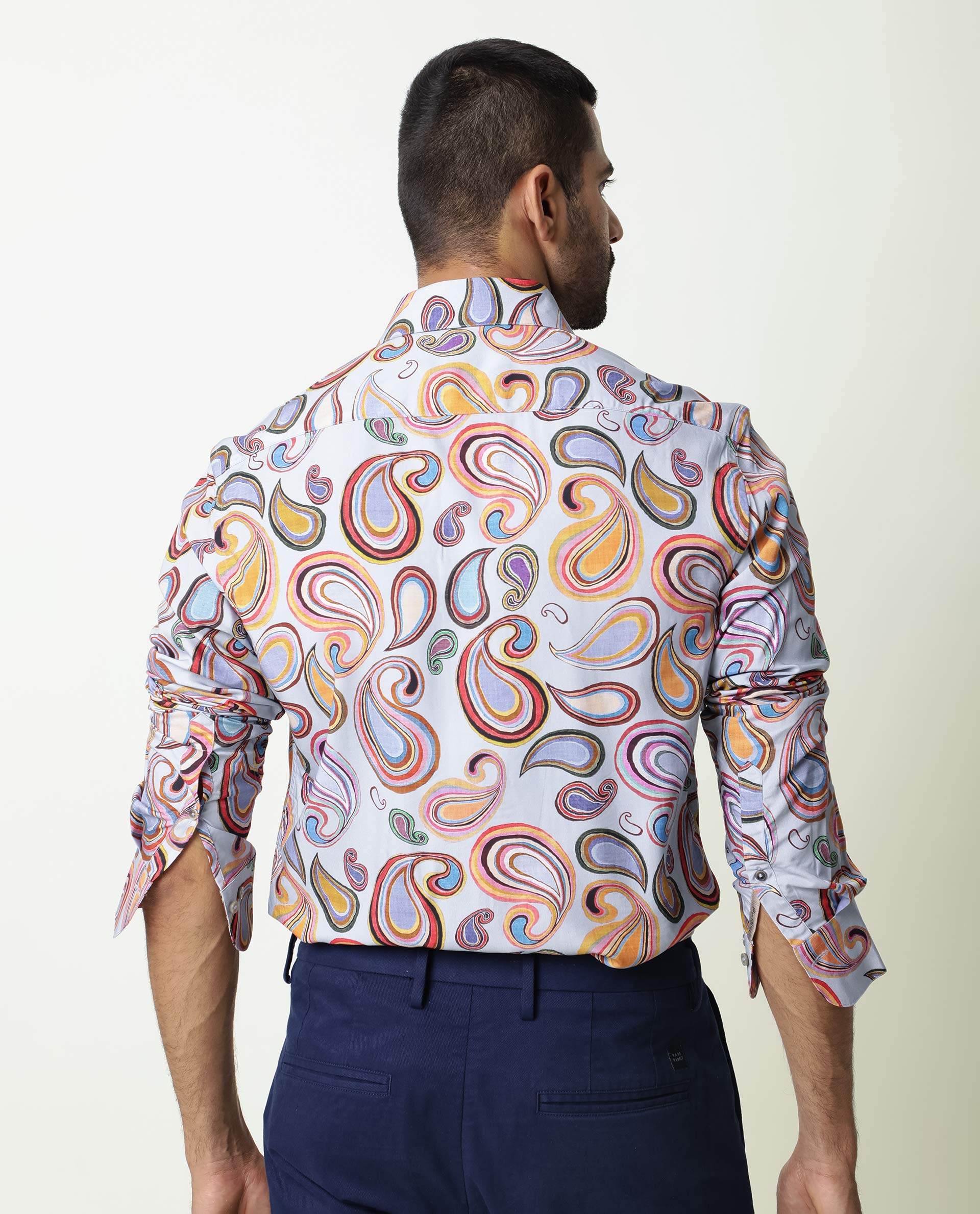 Rare Rabbit Men's Marsh Ls Blue Viscose Fabric Paisley Print Full Sleeves Shirt - view 9