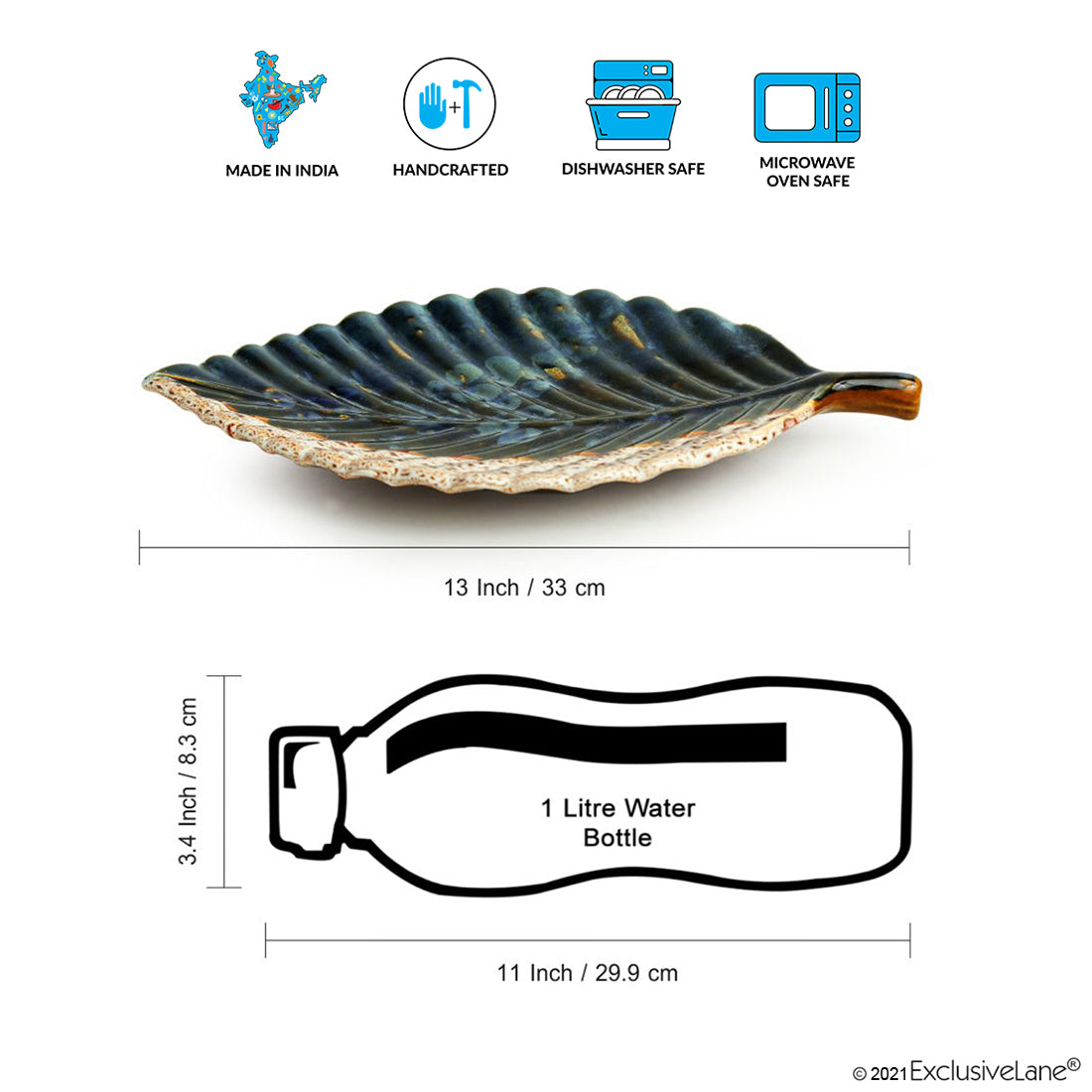EXCLUSIVELANE 'The Banana Leaf' Serving Platter In Ceramic (13 Inch, Microwave Safe) - view 6