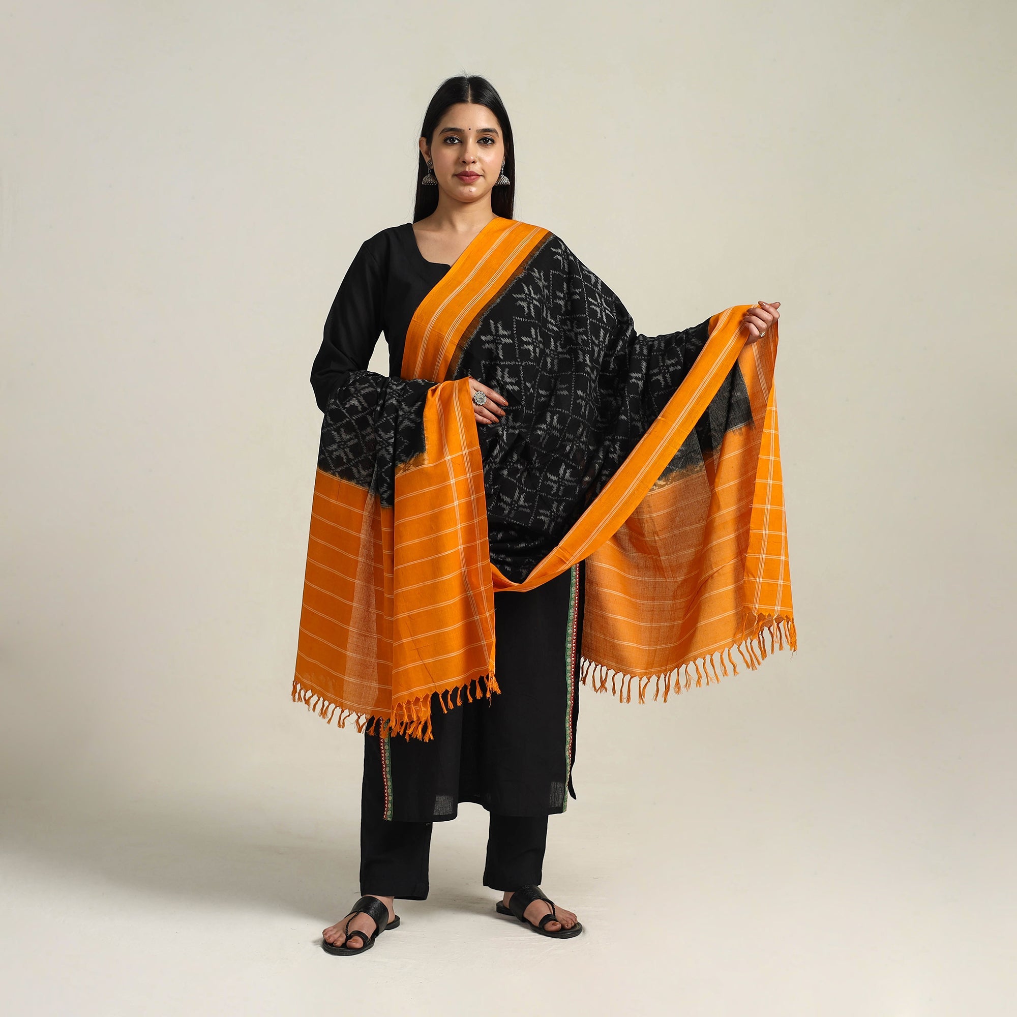 SOUTH KARGHA Black - Handloom Cotton Pochampally Double Ikat Dupatta 15