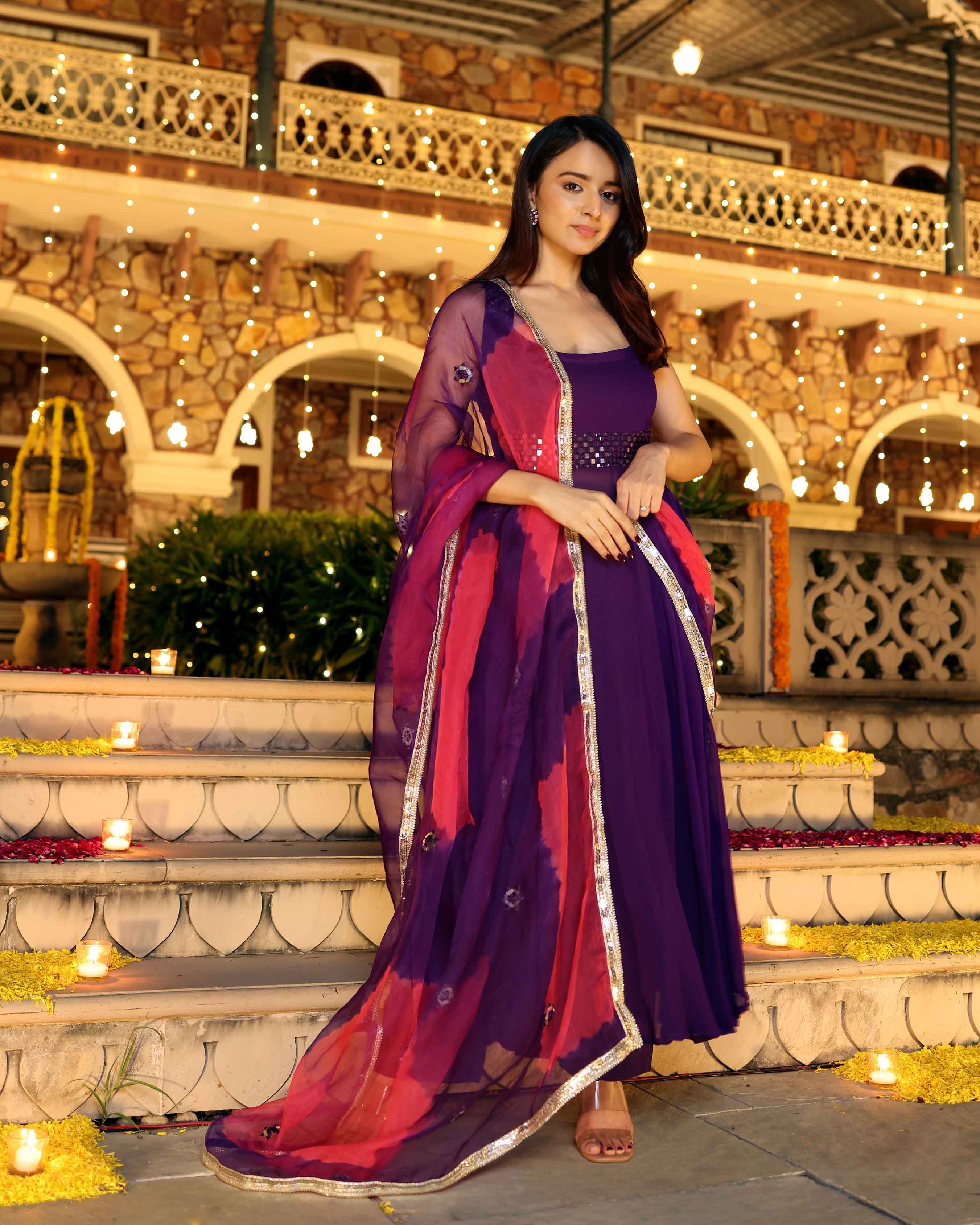 Aachho Majestic Mirror Purple Georgette Suit Set - view 6
