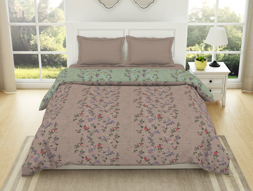 Spaces India Floral Mauve Morn - Violet 100% Cotton Shell Double Quilt / AC Comforter - Lattice By Spaces