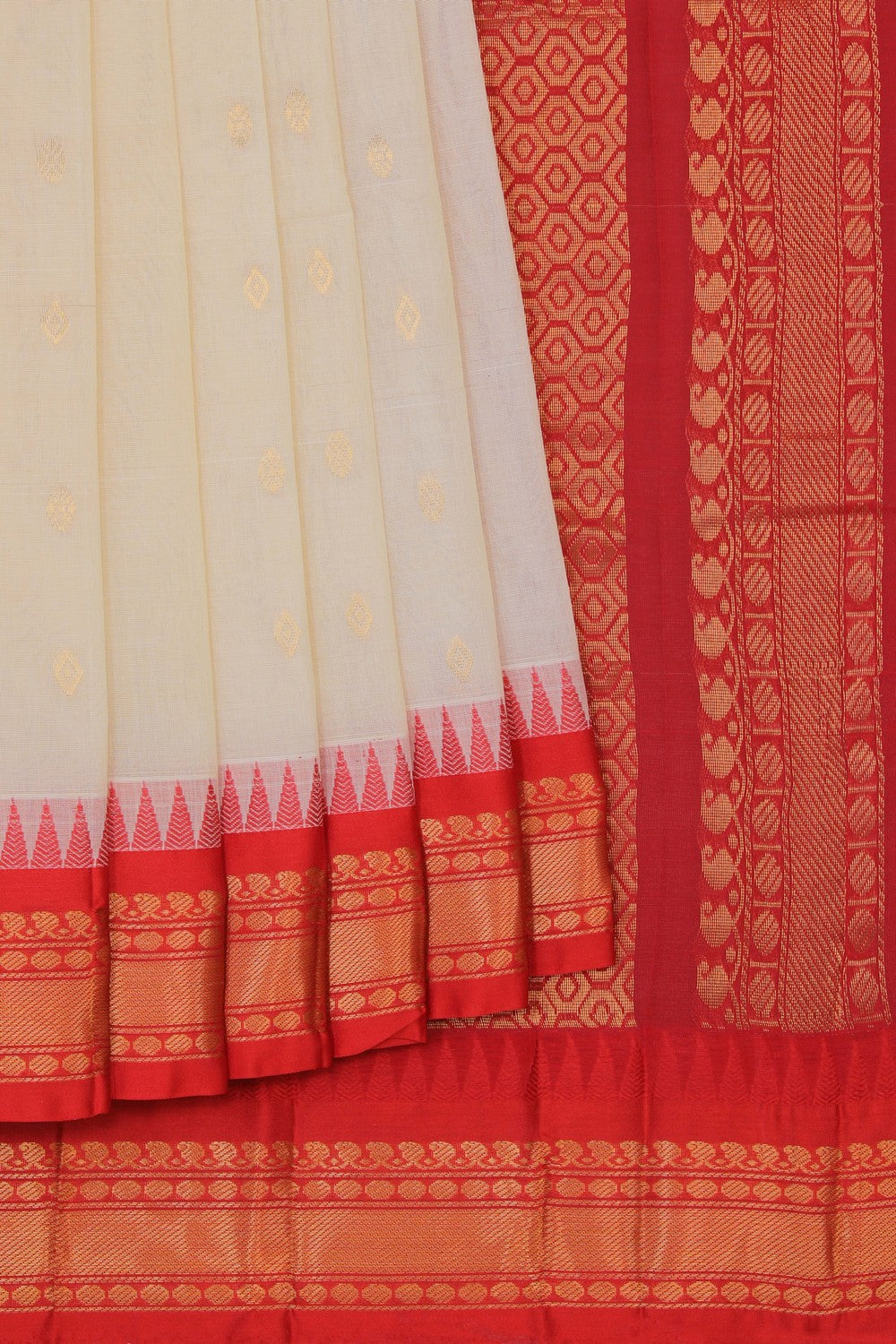 Kalanjali Gadwal Cotton Off-White Saree – Women's