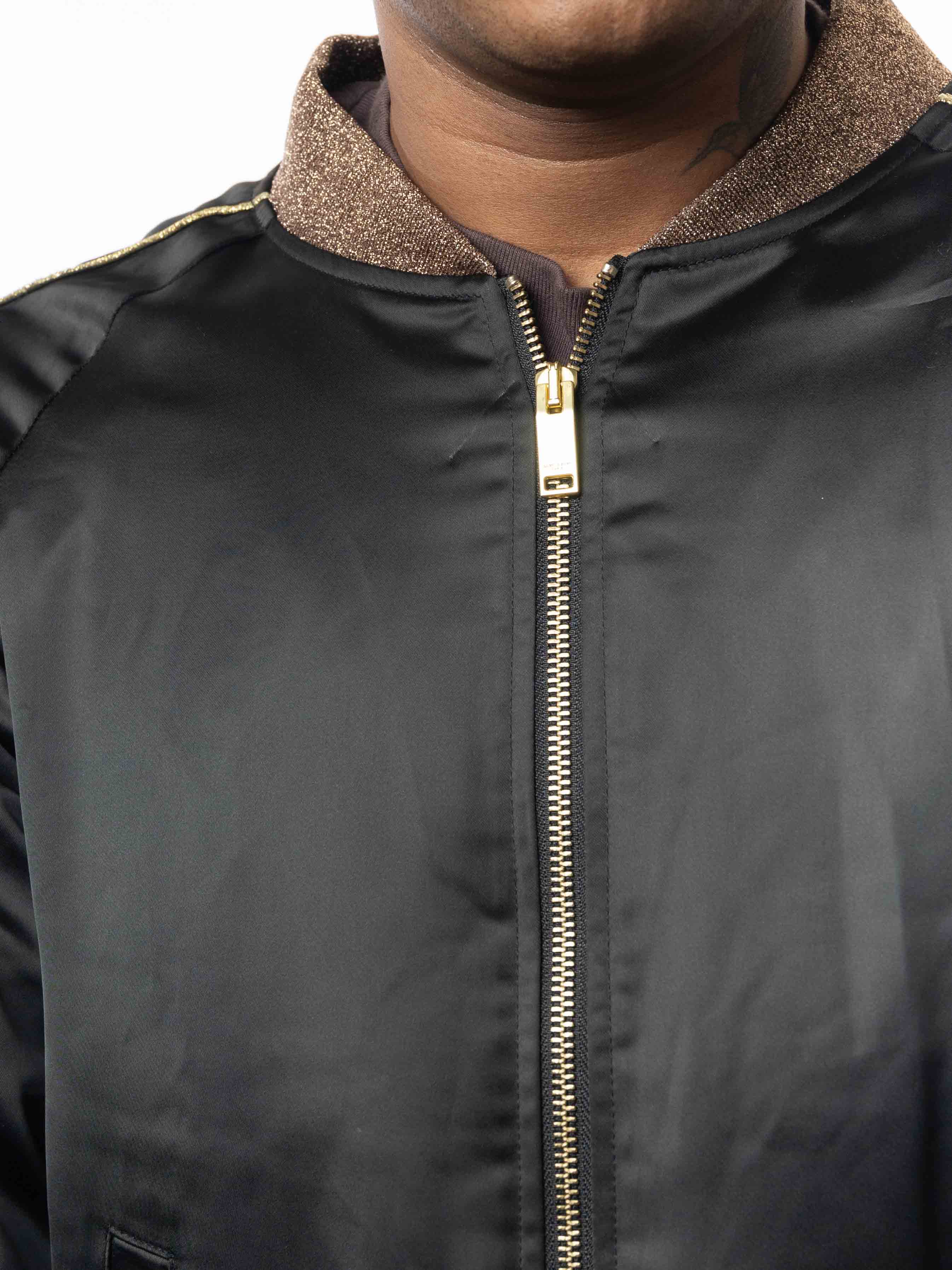 YSL Yves Saint Laurent Black Sequins Baby Bomber Jacket - view 2