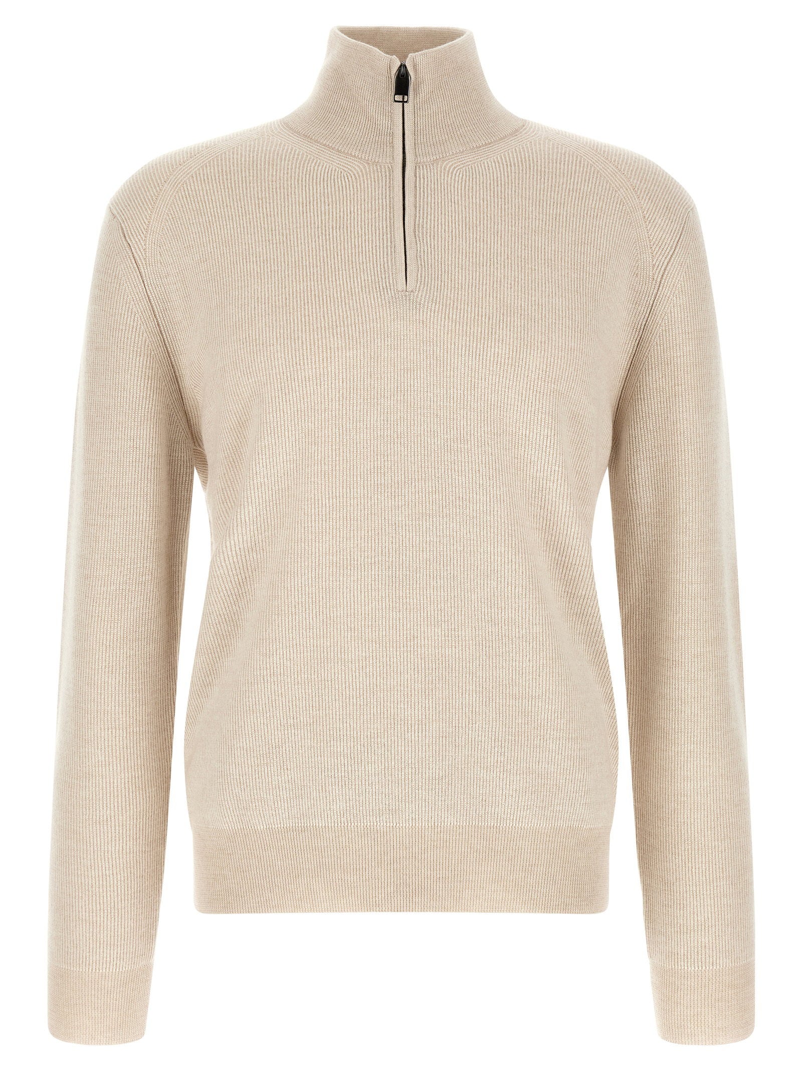 Brioni High Neck Sweater With Zip – 66% cachemire 34% wool
