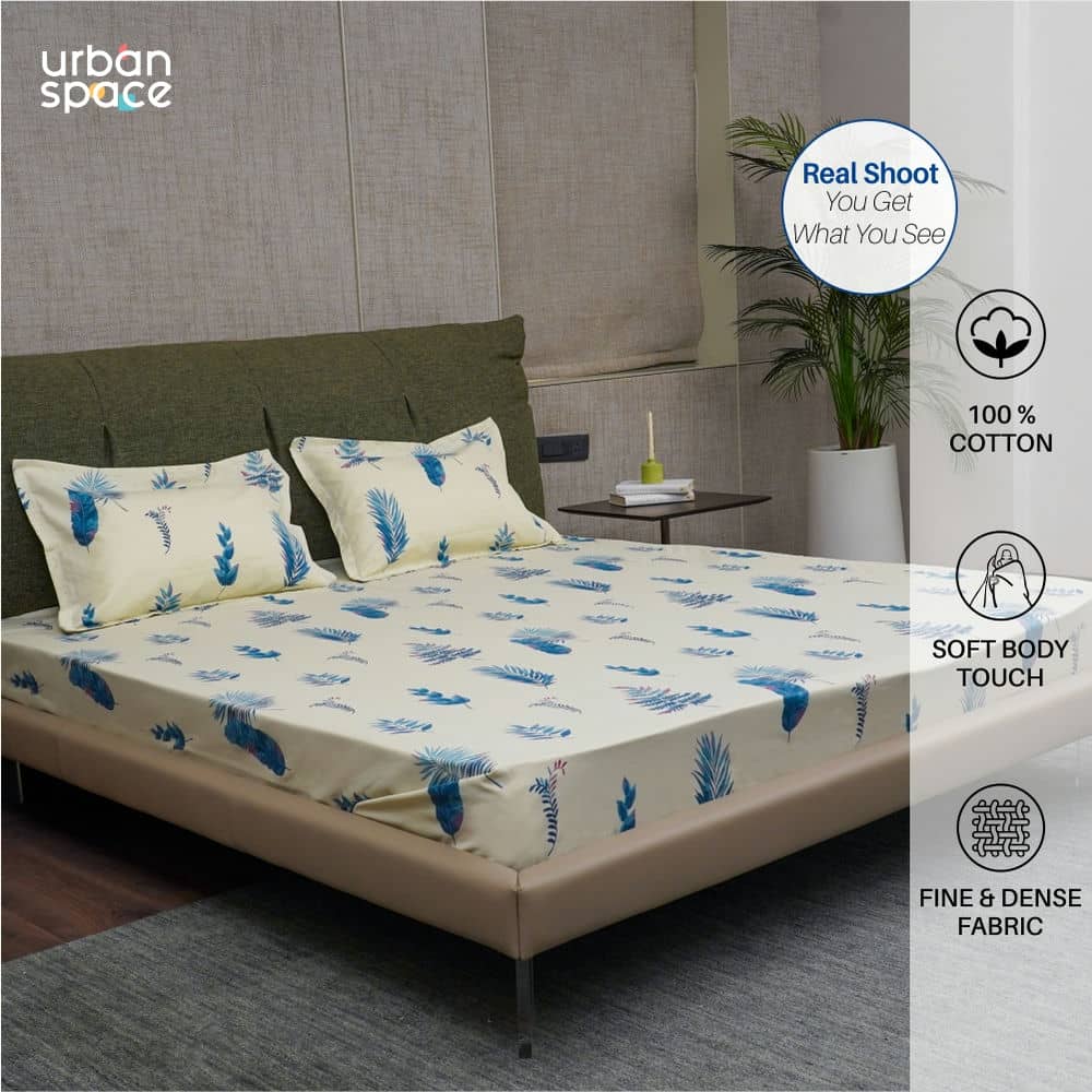 Urban Space -Home Furnishing Store Serene Collection - Breathable 200 TC 100% Pure Cotton Bedsheet with Pillow Cover, Fall Leaves - Milk White - view 3