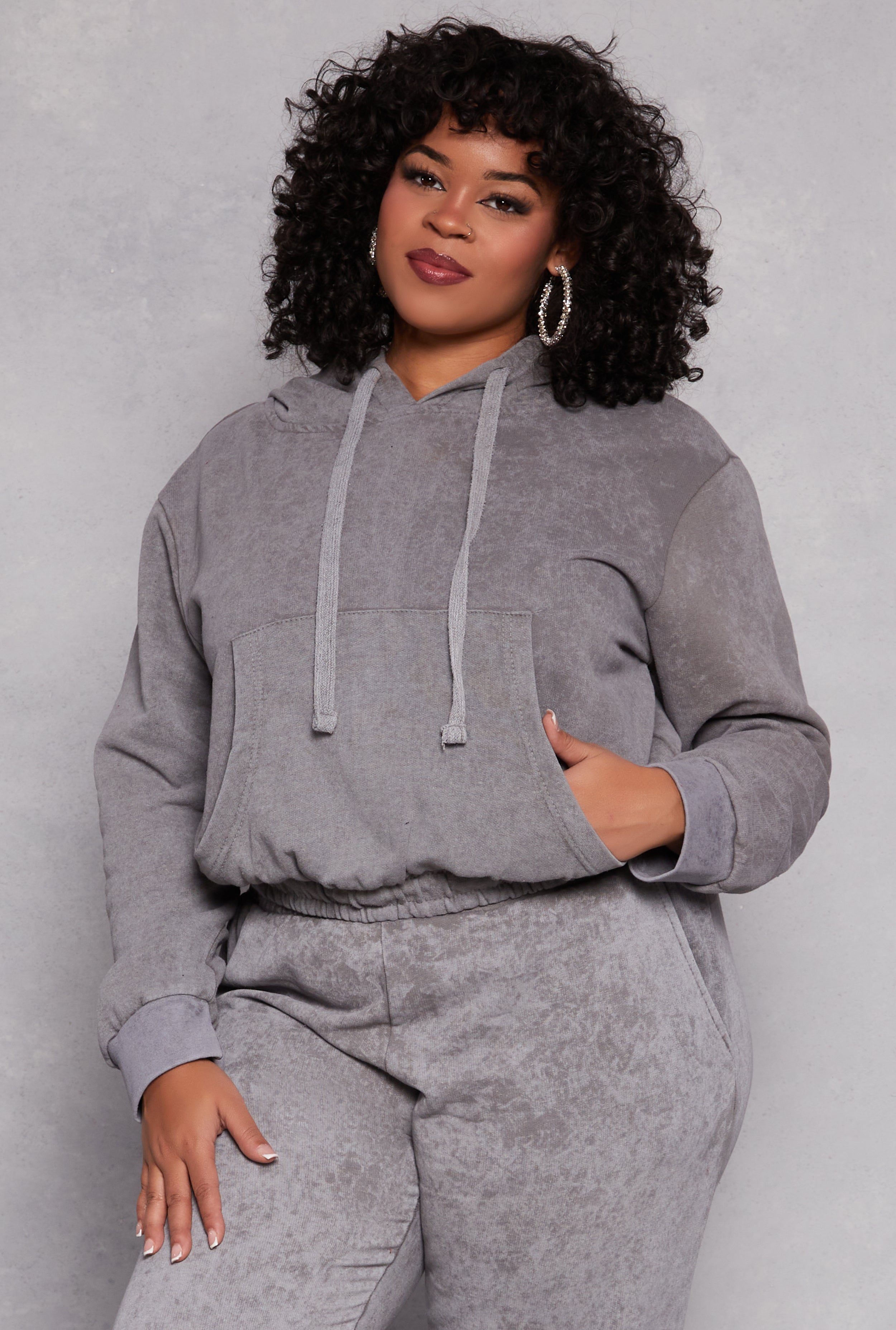 Rainbow Shops Plus Size Acid Wash Hooded Sweatshirt