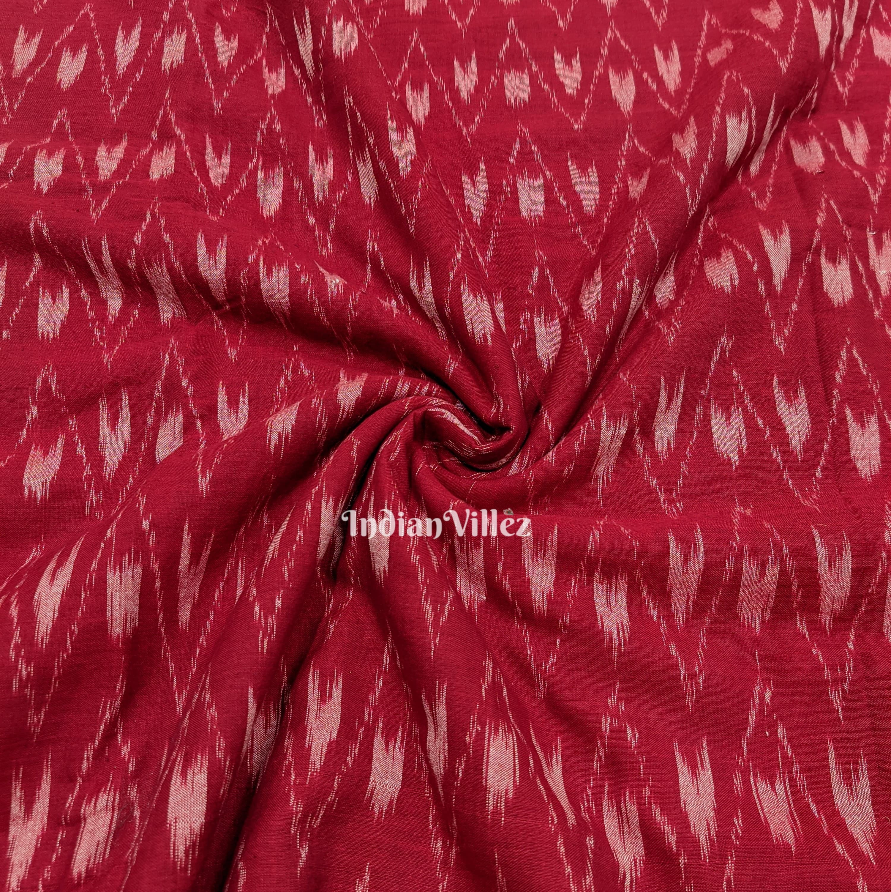 IndianVillèz Cherry Red Sambalpuri Ikat Cotton Fabric