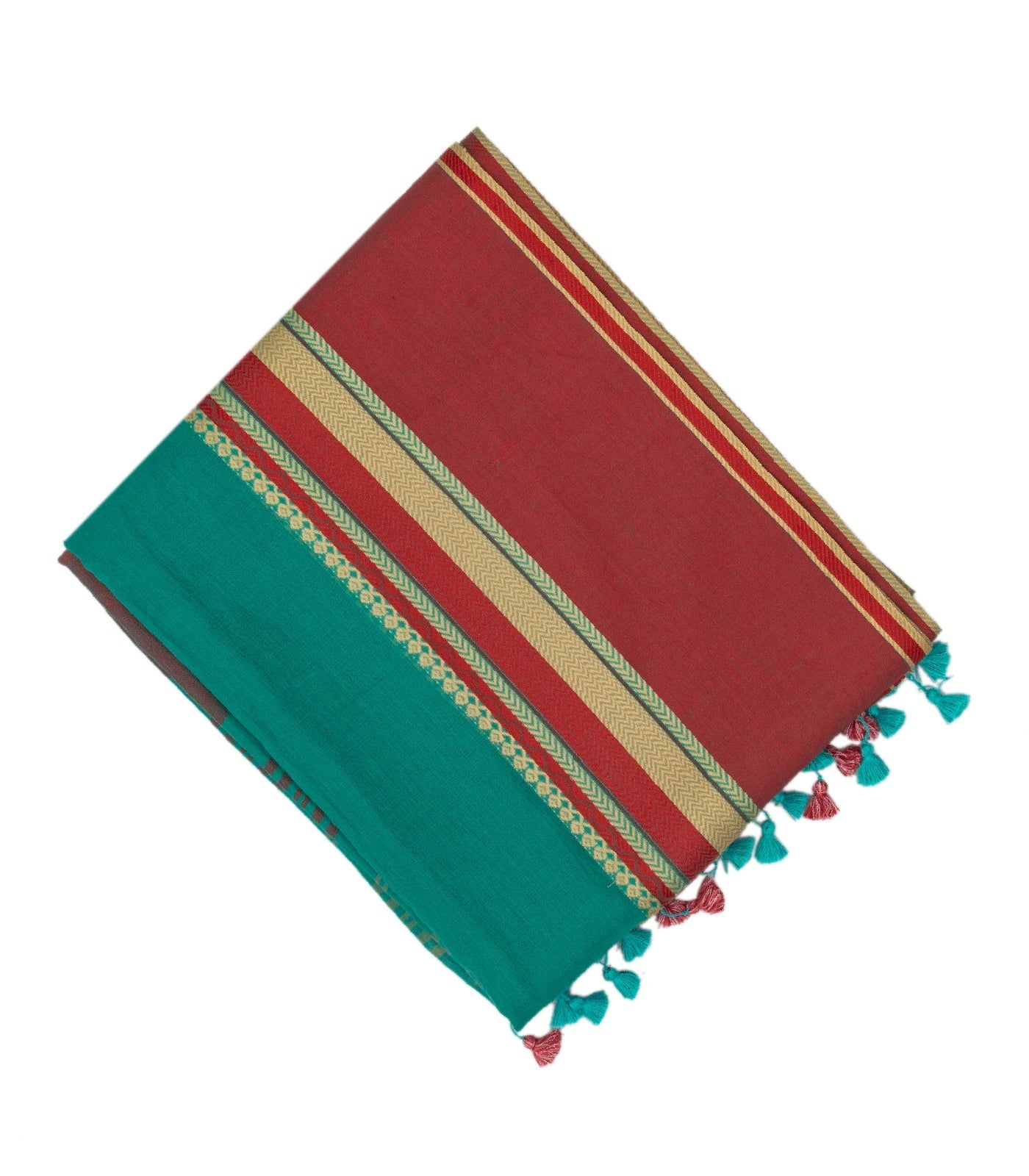 RmKV Cyan Bengal Cotton Saree With Crimson Border