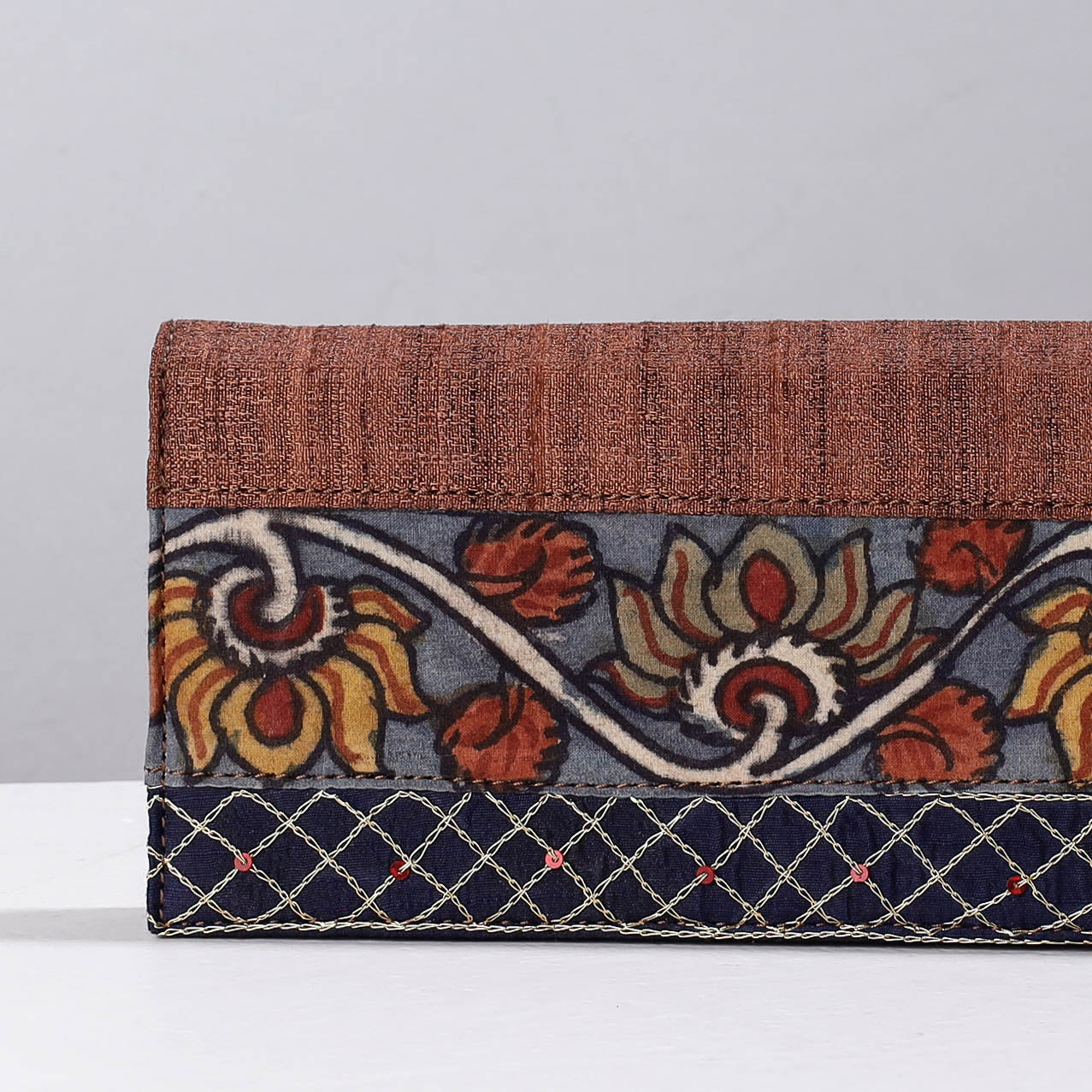 DWARAKA PLUS Brown - Handpainted Kalamkari Natural Dyed Ghicha Silk Clutch - view 2