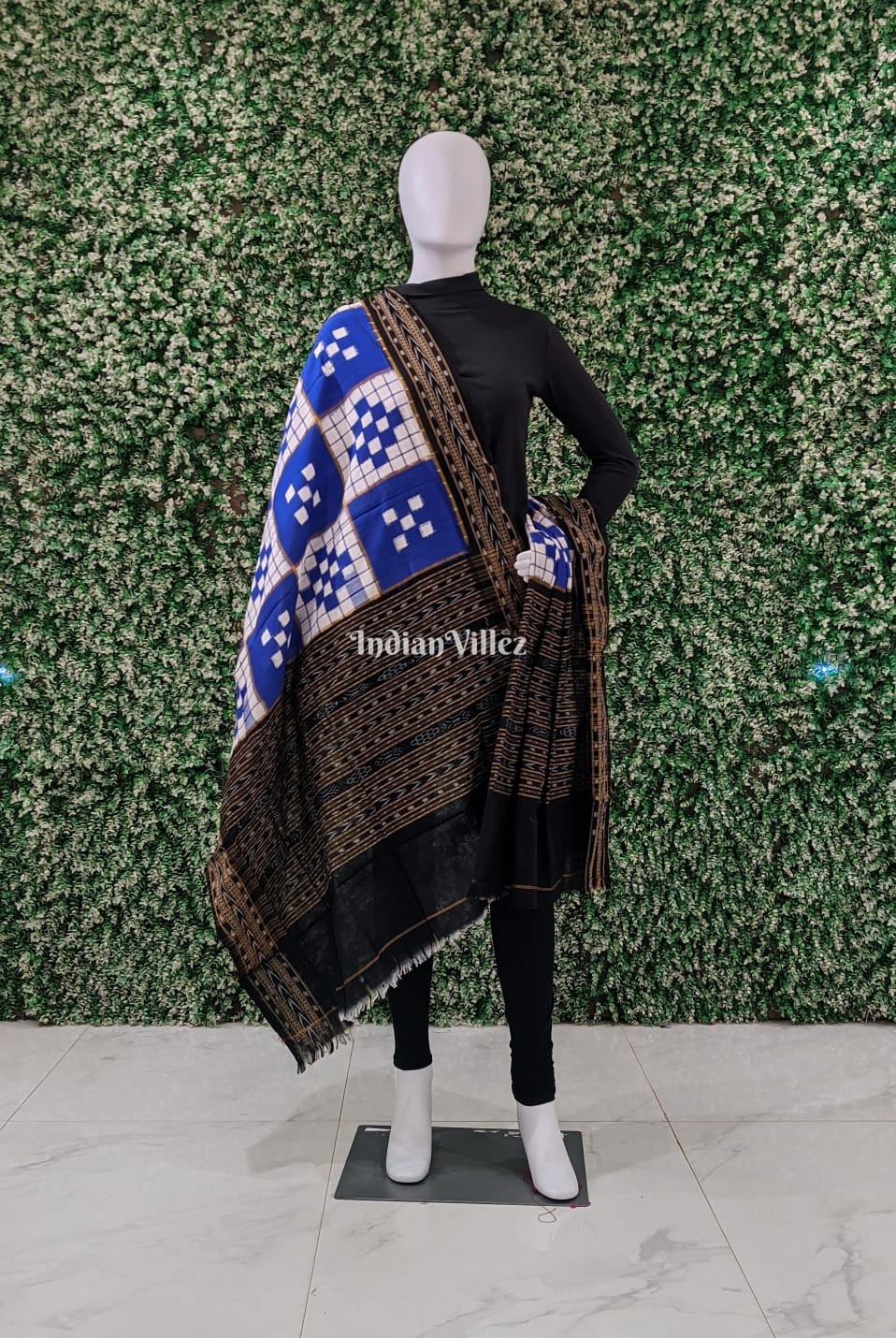 IndianVillèz Blue Pasapali Theme Sambalpuri Cotton Dupatta