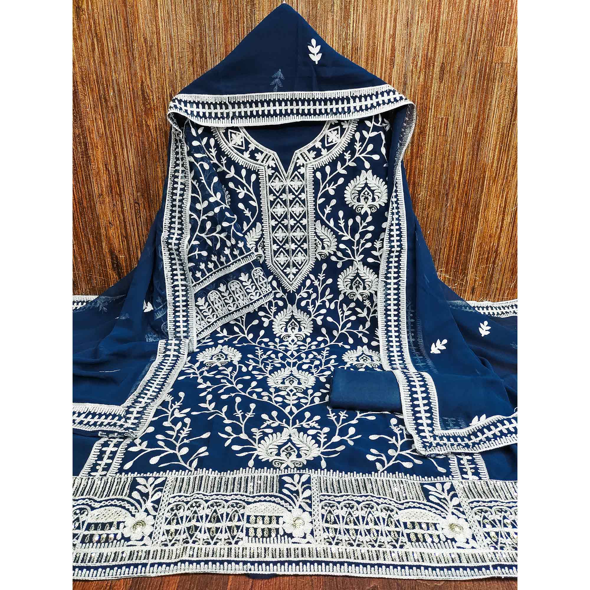 Peachmode Morpich Floral Sequins Embroidered Georgette Dress Material - view 6