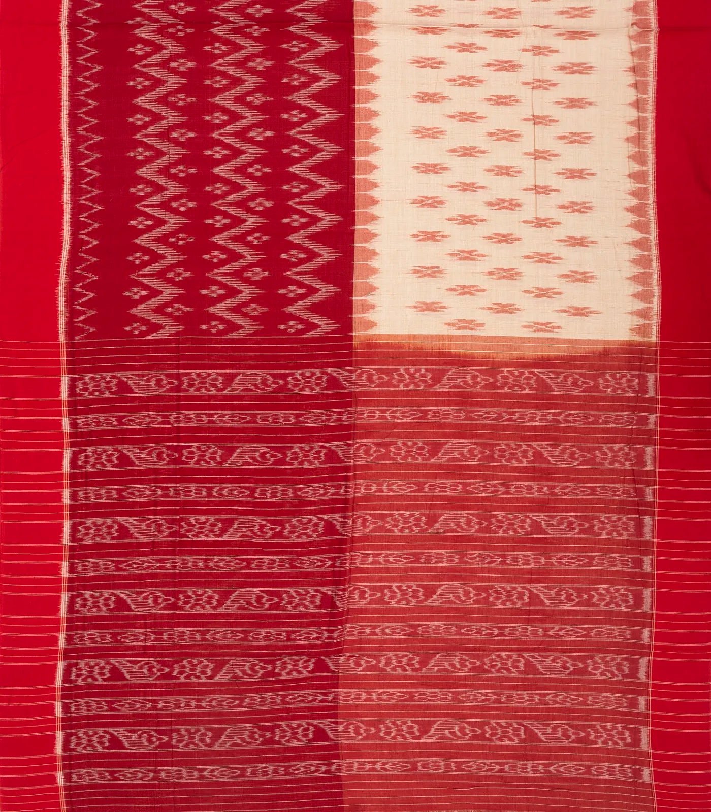 RmKV Red & Cream Handwoven Orissa Cotton Saree With Tie & Dye Motifs - view 2