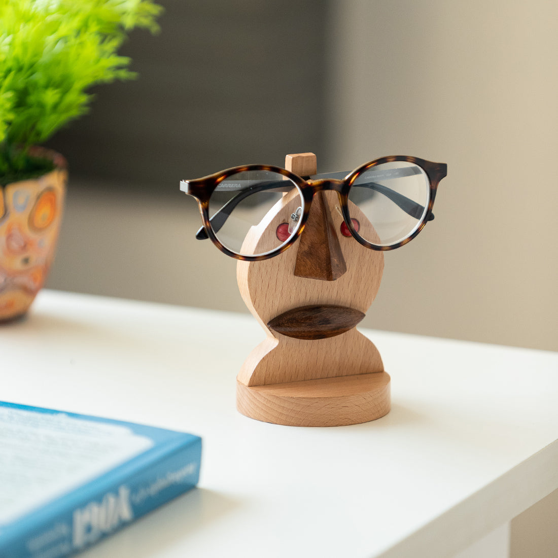 EXCLUSIVELANE 'The Nocturnal Owl' handcrafted Spectacle Holder & Showpiece In Sheesham and Beach Wood