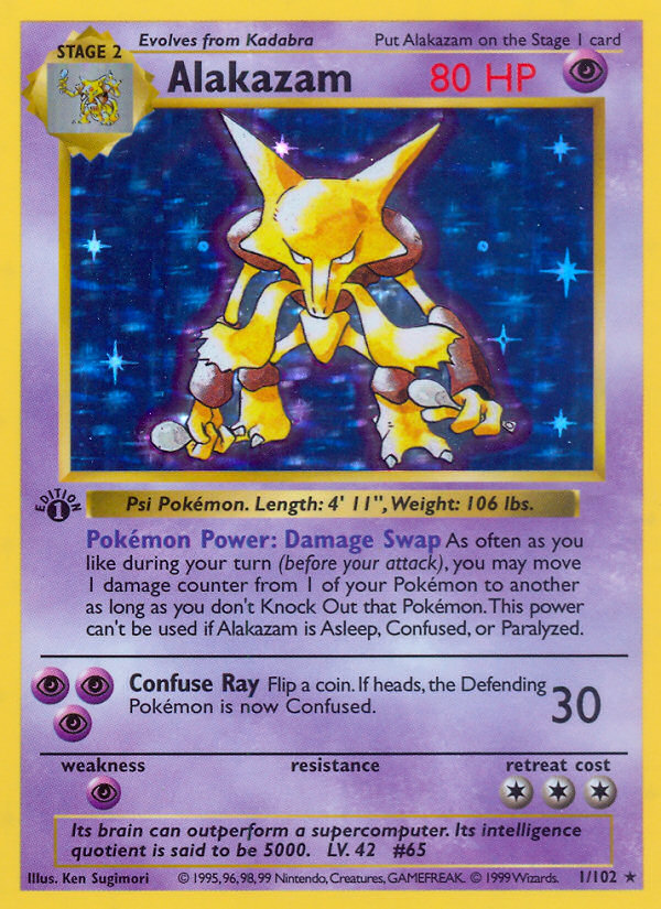 1st edition base1-1 – Pokémon Alakazam - 1/102 - Rare - 1st Edition [base1-1] [Holo] - Alakazam - 1/102 - Rare - 1st Edition