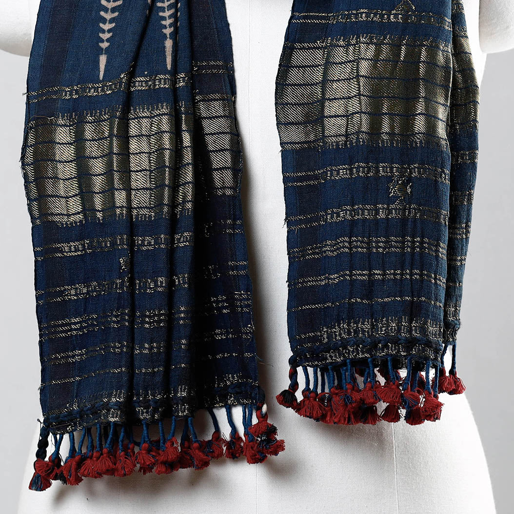KACHCHH JI CHHAAP Blue - Ajrakh Prints Kutch Bhujodi Kala Cotton Handwoven Zari Work Stole - view 2