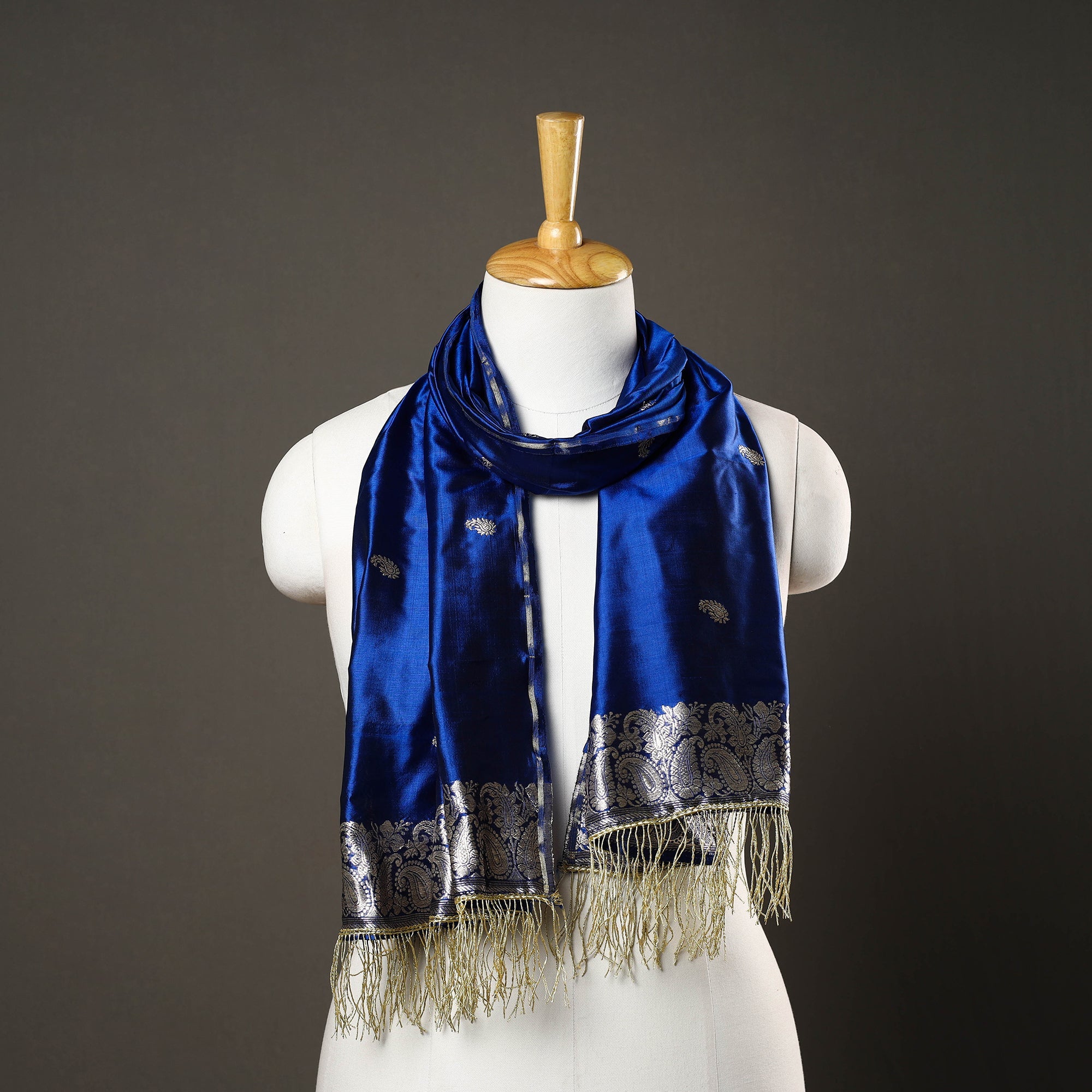 ITOKRI CRAFTS INITIATIVE Blue - Brocade Handloom Pure Silk Banarasi Stole 09