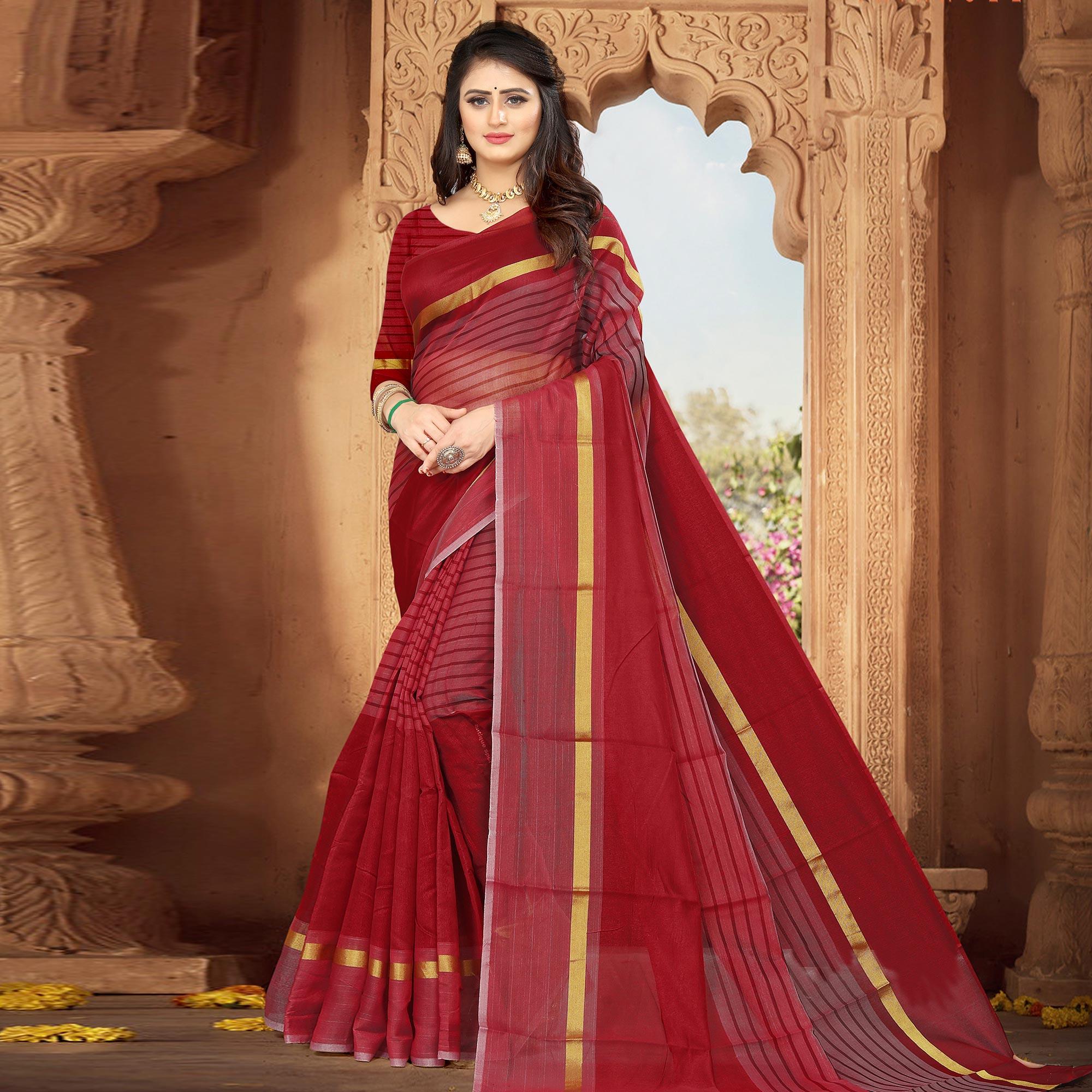 Peachmode Maroon Casual Wear Printed Art Silk Saree