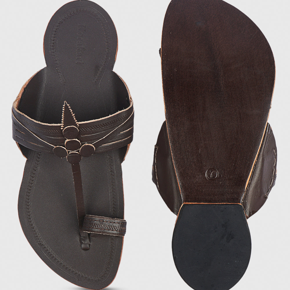 KORAKARI Brown Handstitched Leather Kolhapuri Men Slipper - view 6