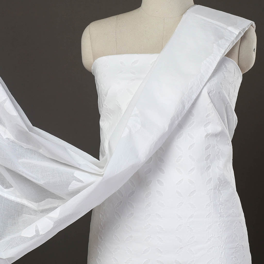 SHADES OF MARUDHARA White - 3pc Cut Work Cotton Barmer Applique Dress Material 50 - view 3