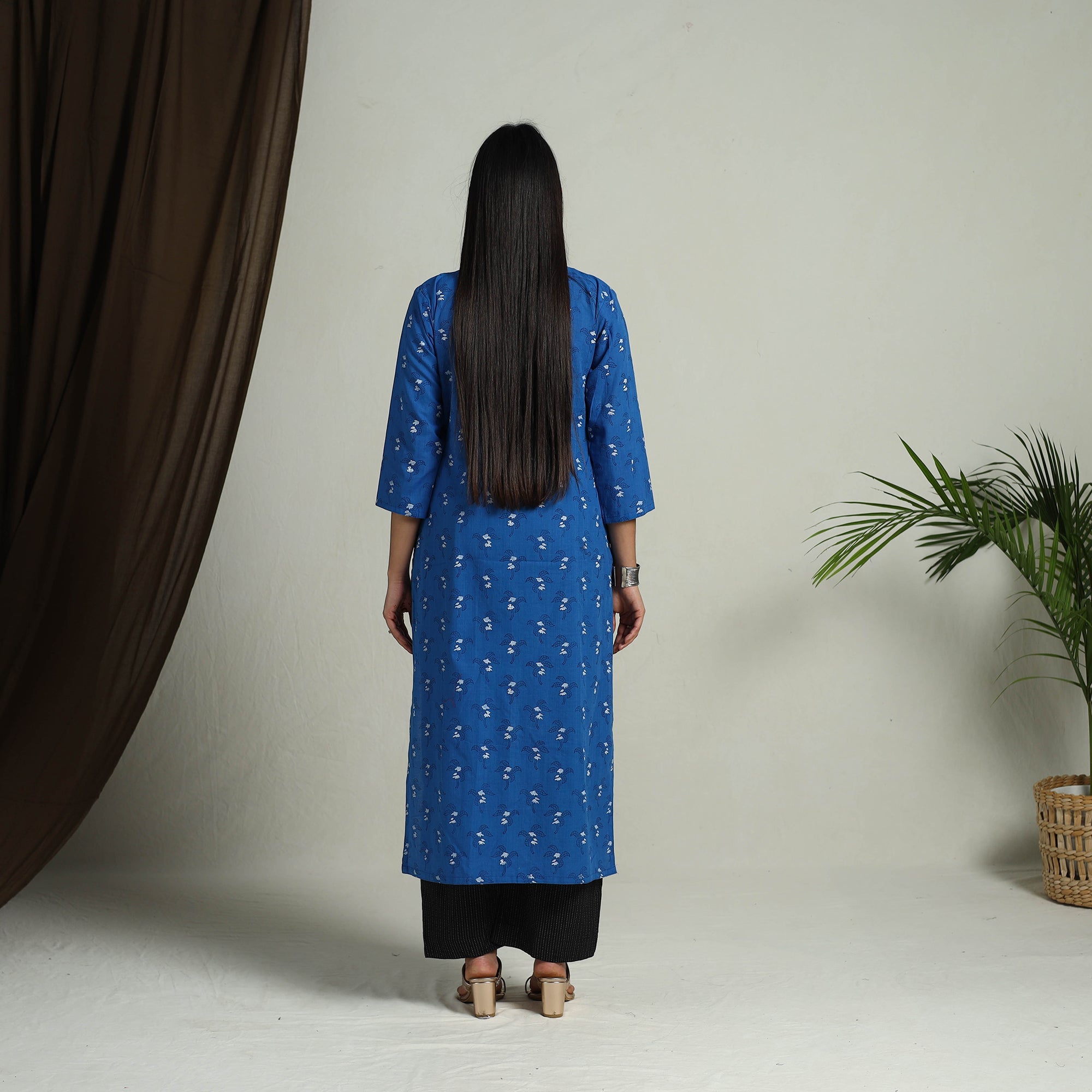 ITOKRI CASUALS Blue - Block Print Handwoven Cotton Straight Mangalagiri Kurta 12 - view 5