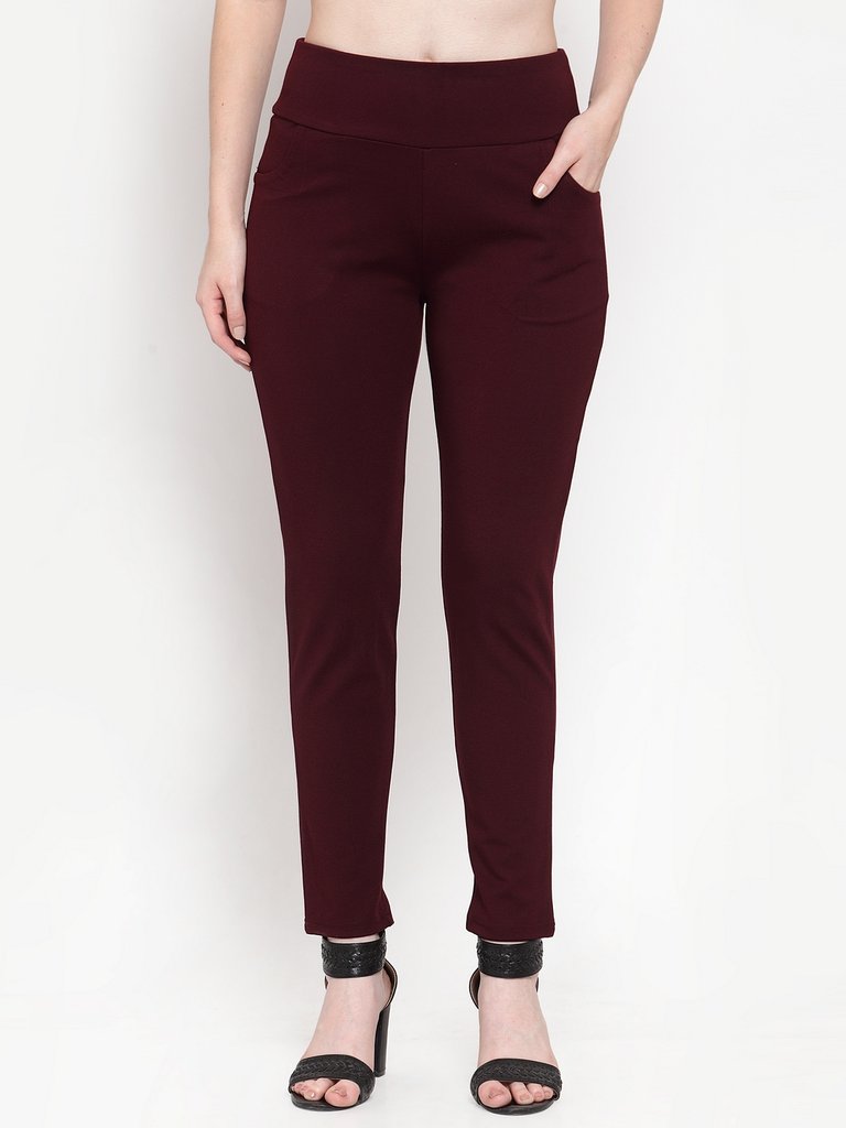 Women Wine Solid Jegging..