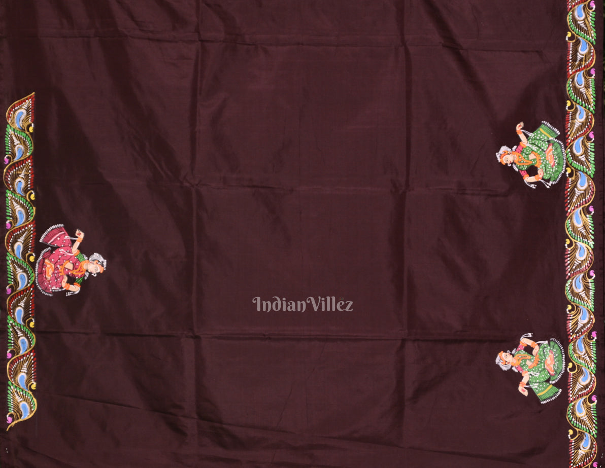 IndianVillèz Red with Coffee Rasaleela Theme Hand-Painted Pattachitra Saree - view 6