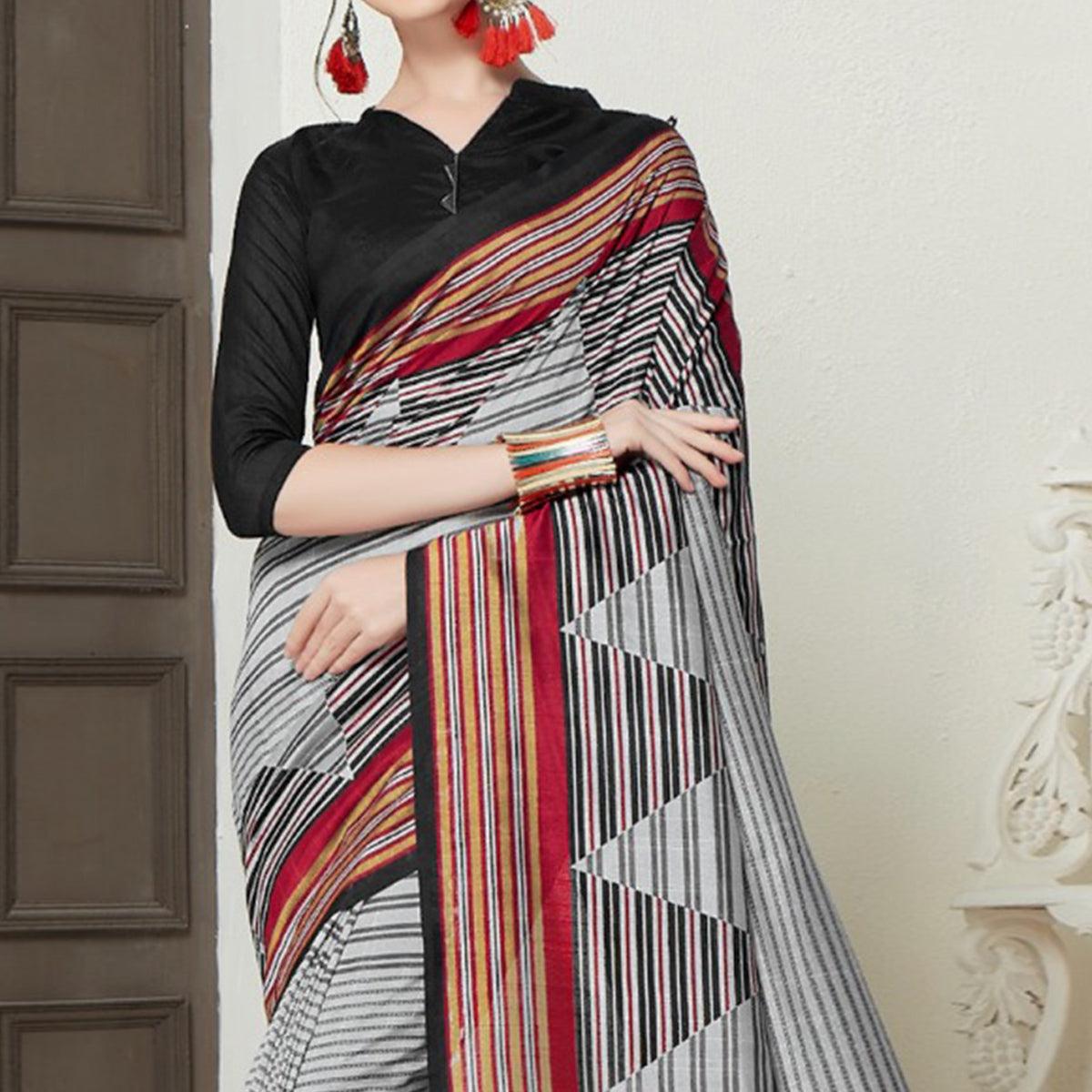Peachmode Ideal Gray-Black Colored Casual Printed Bhagalpuri Silk Saree - view 2