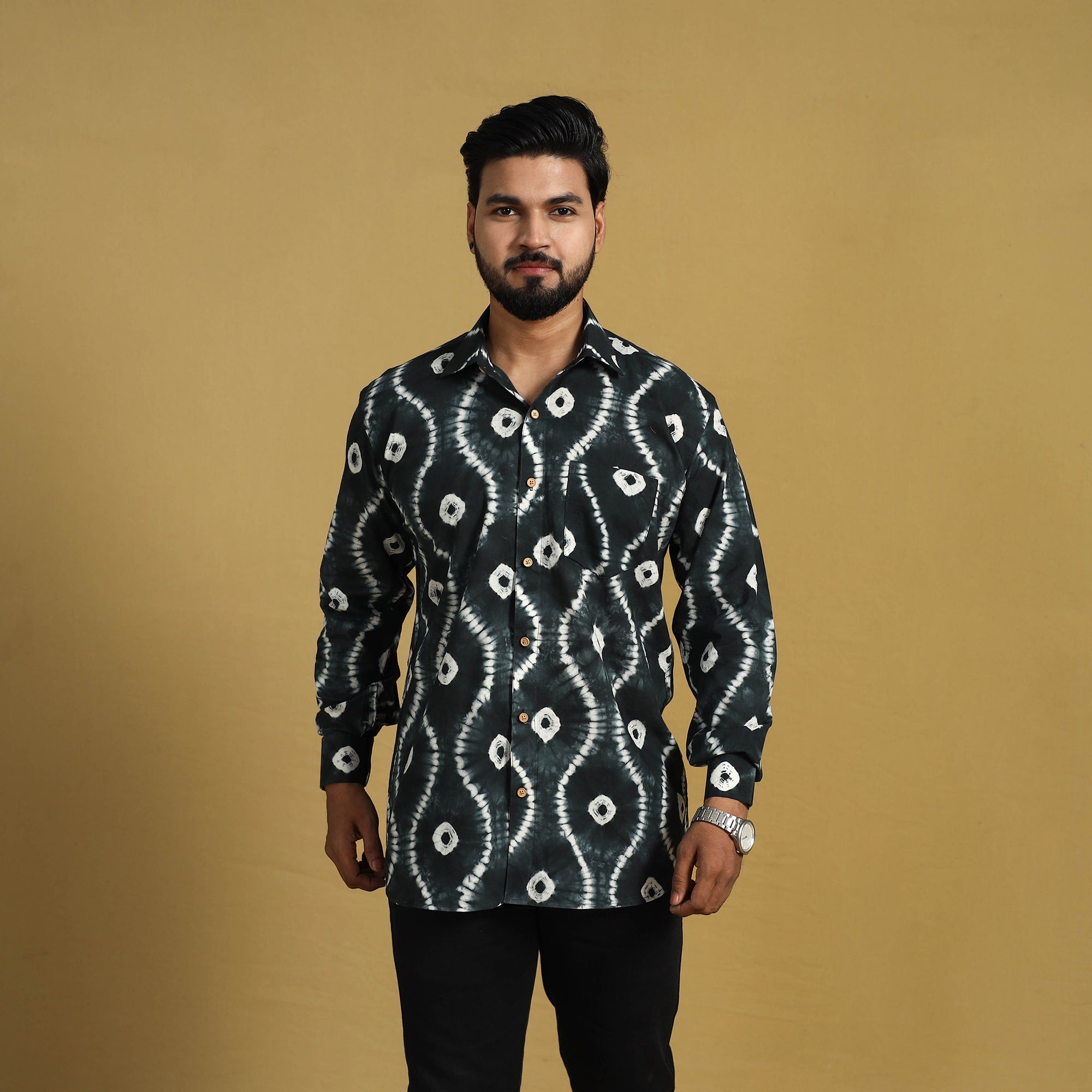 ITOKRI CASUALS Black - Full Sleeve Tie & Dye Cotton Men Shibori Shirt 02