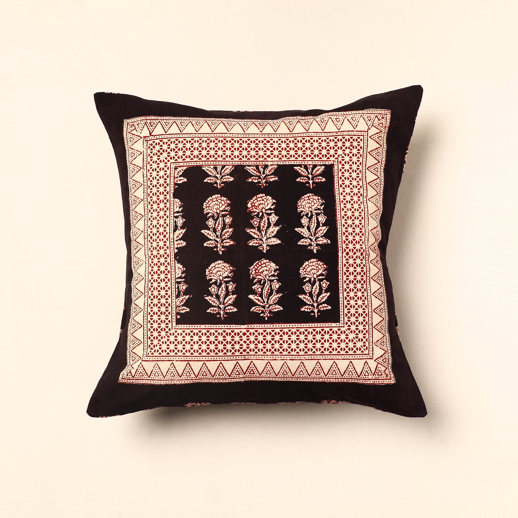 BAGH PRINTS BY ANSHAR FARUKH KHATRI Brown - Bagh Block Printed Cotton Cushion Cover (16 x 16 in) 28