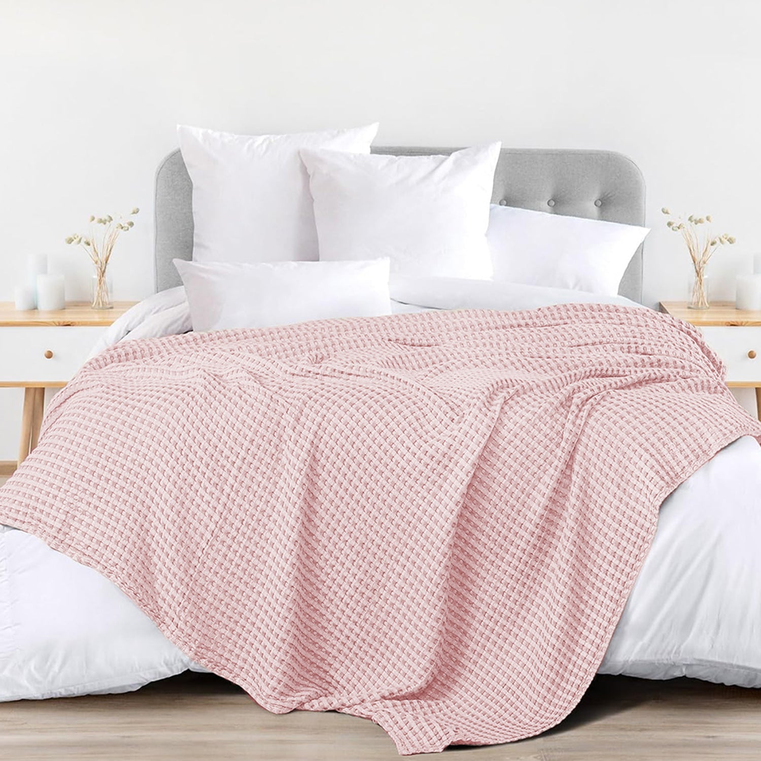 100 cotton waffle – Urban Space -Home Furnishing Store 100% Cotton Waffle Weave Blanket / Cotton Dohar for Bedroom - Blush Pink