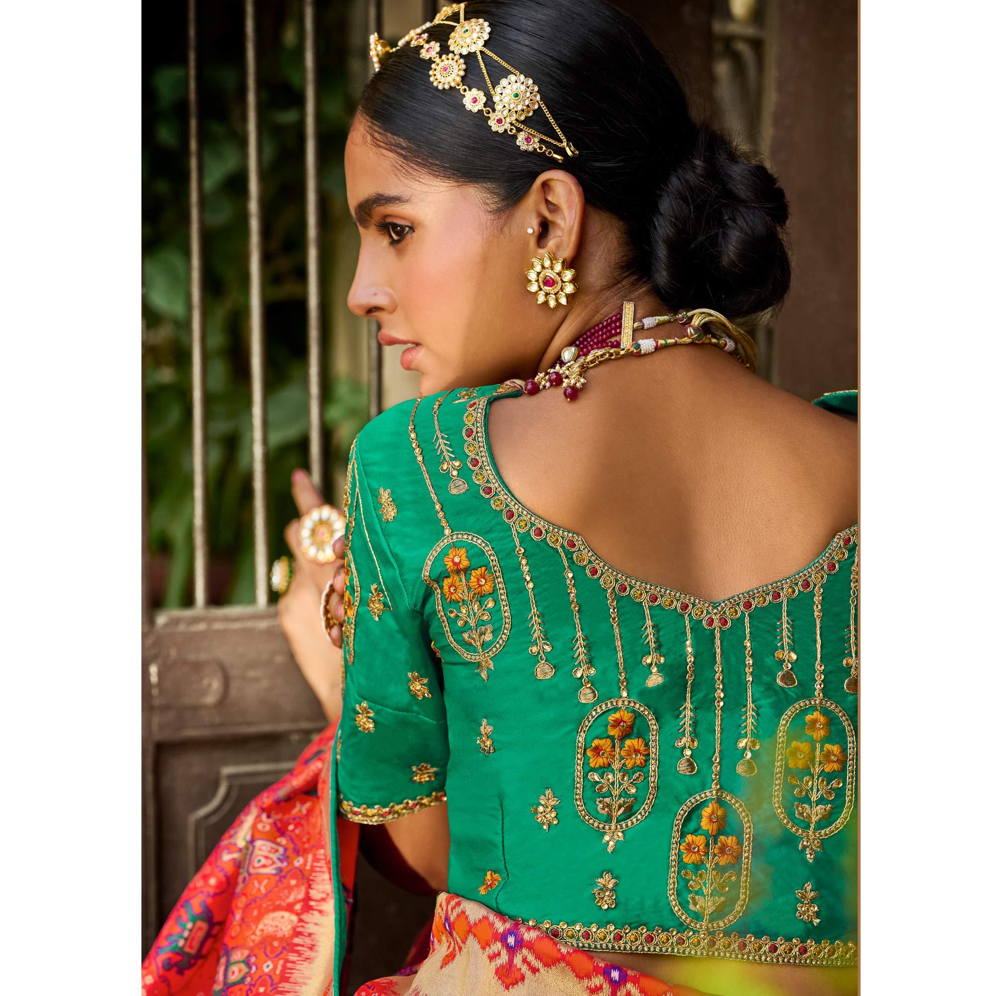 Peachmode Multicolor Festive Wear Woven Silk Saree - view 3