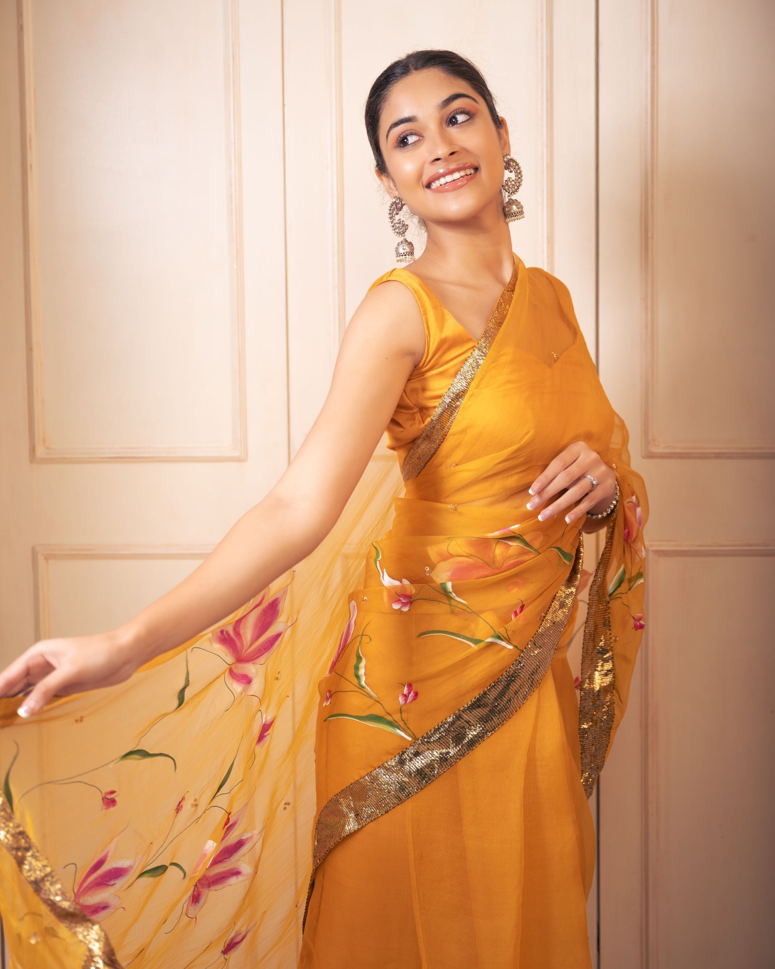 Aachho Surya Handpainted Gota Pure Organza Saree - view 2