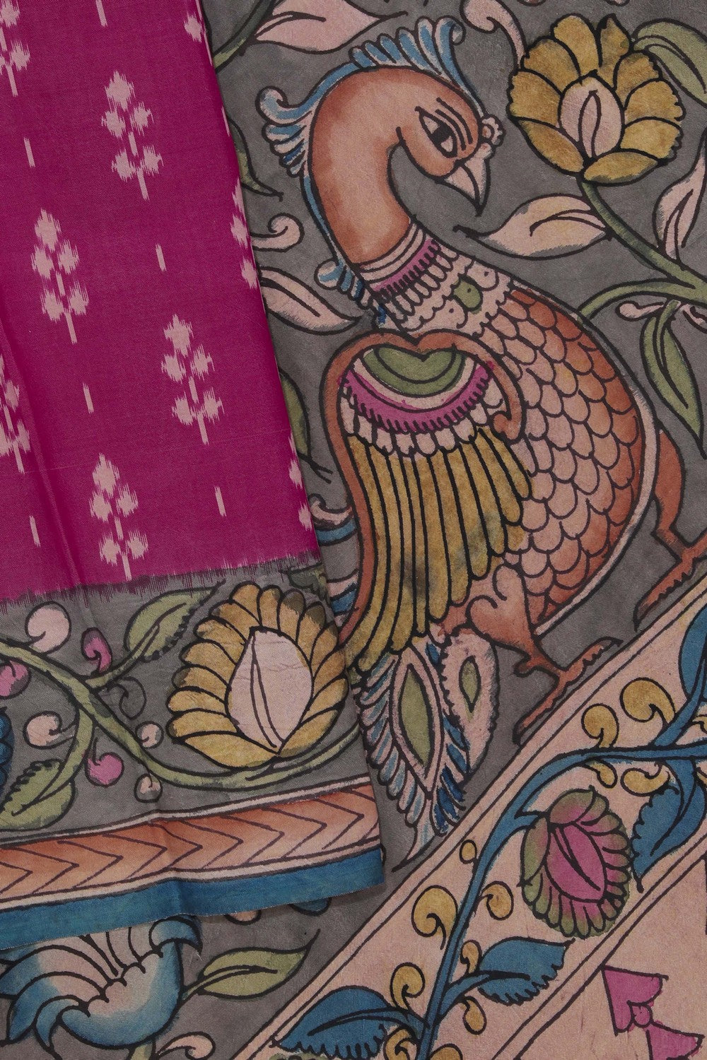Kalanjali Kalamkari Painted Magenta Saree – Women's - view 2
