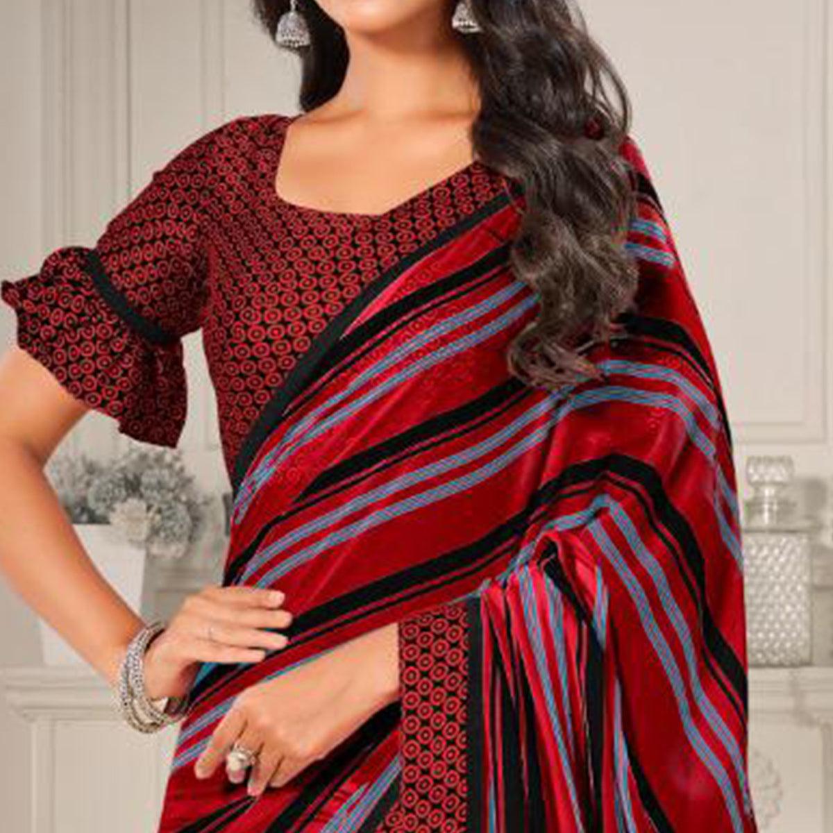 Peachmode Maroon Casual Wear Printed Satin Saree - view 2