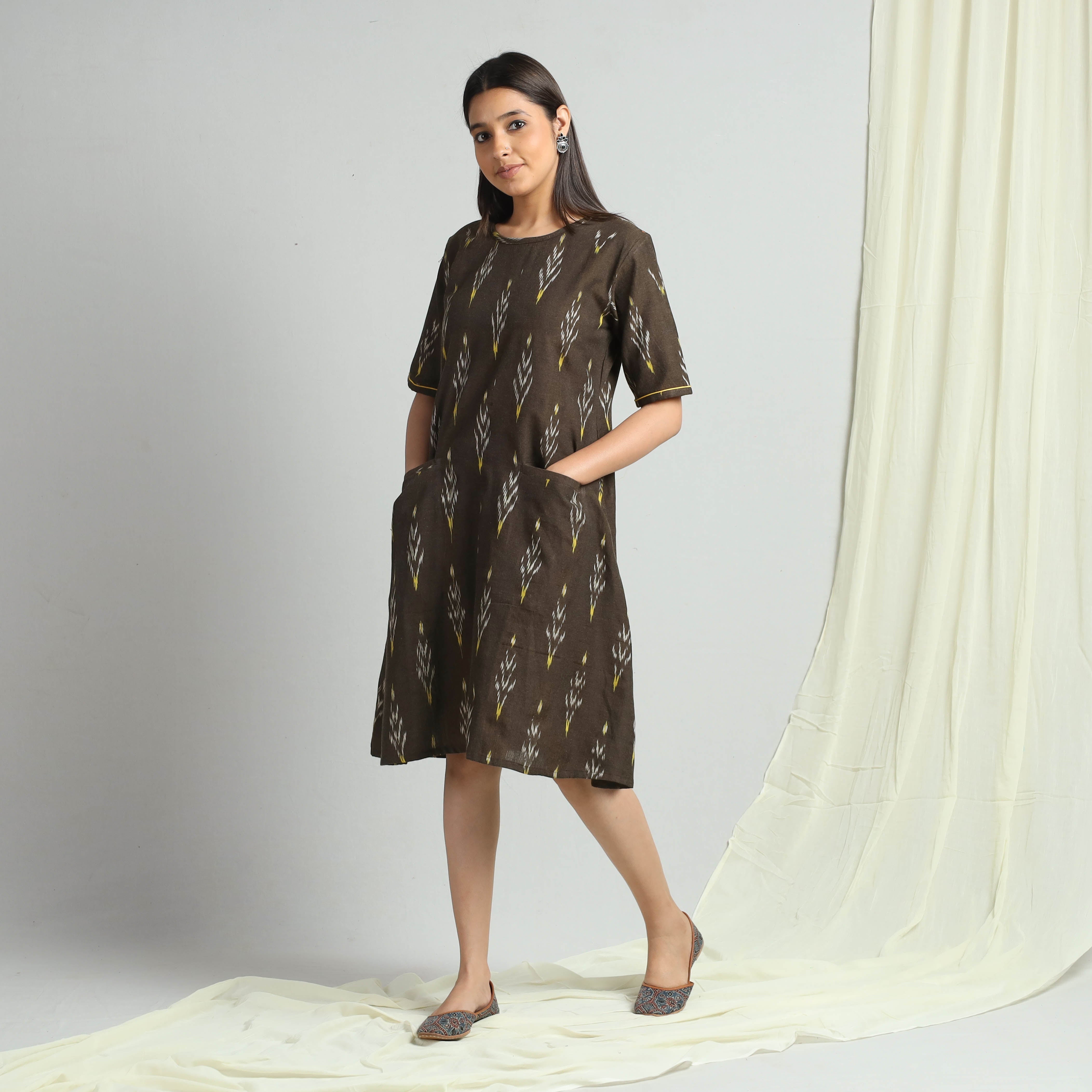 ITOKRI CASUALS Brown - Pochampally Ikat Weave Cotton Dress - view 2