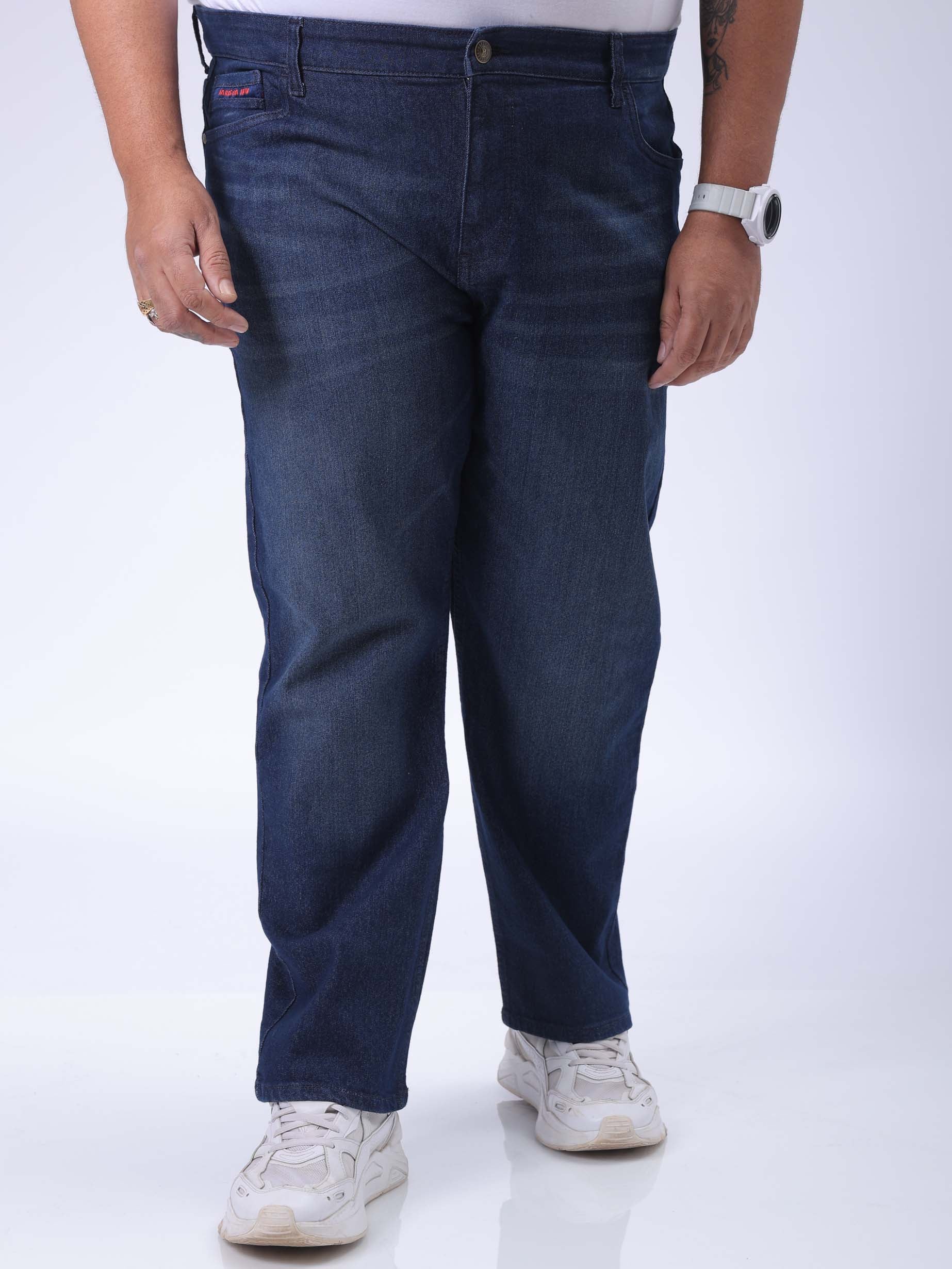 HARDSODA Men's Plus Size Blue Vintage Straight Fit Solid Jeans