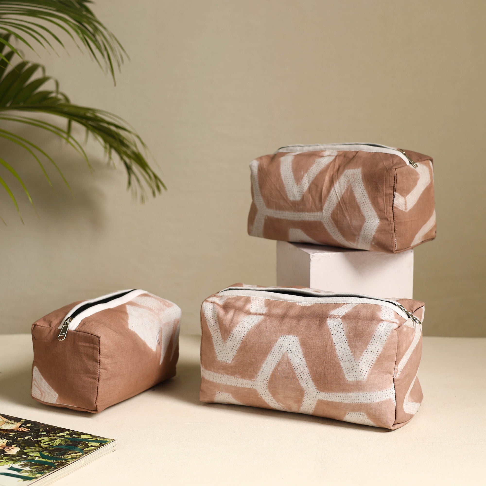 NOORI BAZAR Brown - Handmade Cotton Toiletry Bags (Set of 3) 27