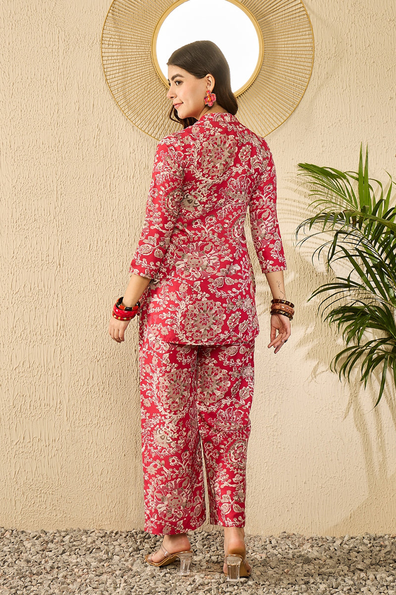 Ahika Red Rayon Blend Floral Printed Co-Ord Set VCORD1110 - view 4