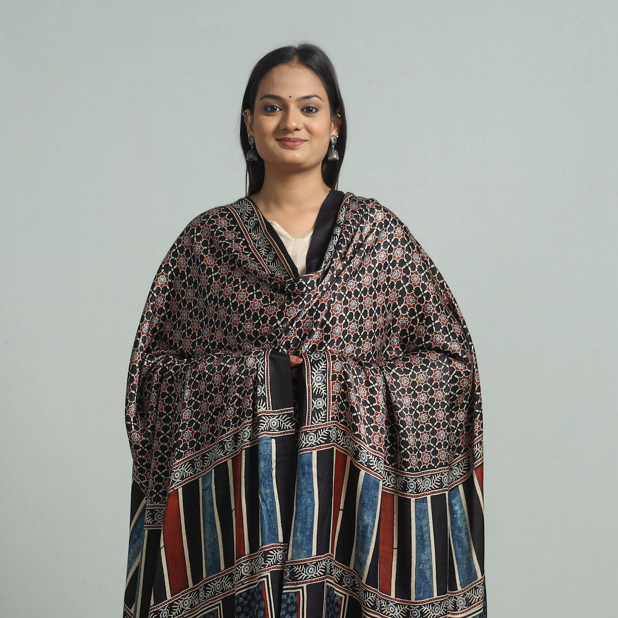KACHCHH JI CHHAAP Black - Modal Silk Block Print Ajrakh Dupatta 89 - view 3