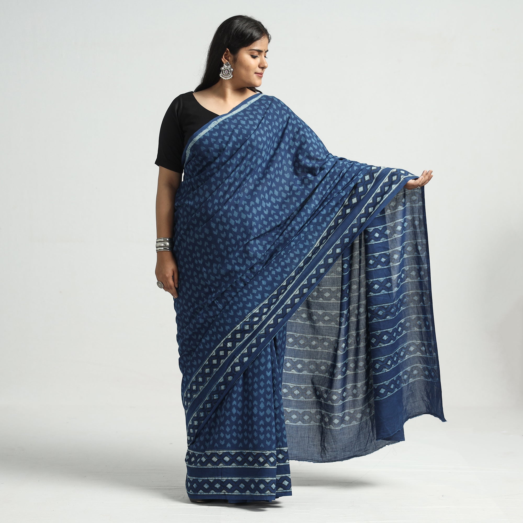 HAVELI CHRONICLES Blue - Akola Hand Block Printed Cotton Saree - view 2