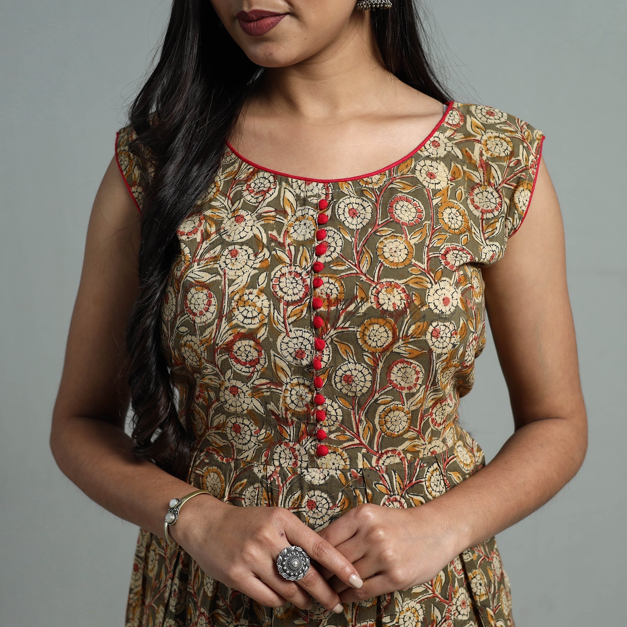 DARAM Brown - Block Print Cotton Flared Kalamkari Kurta 04 - view 4
