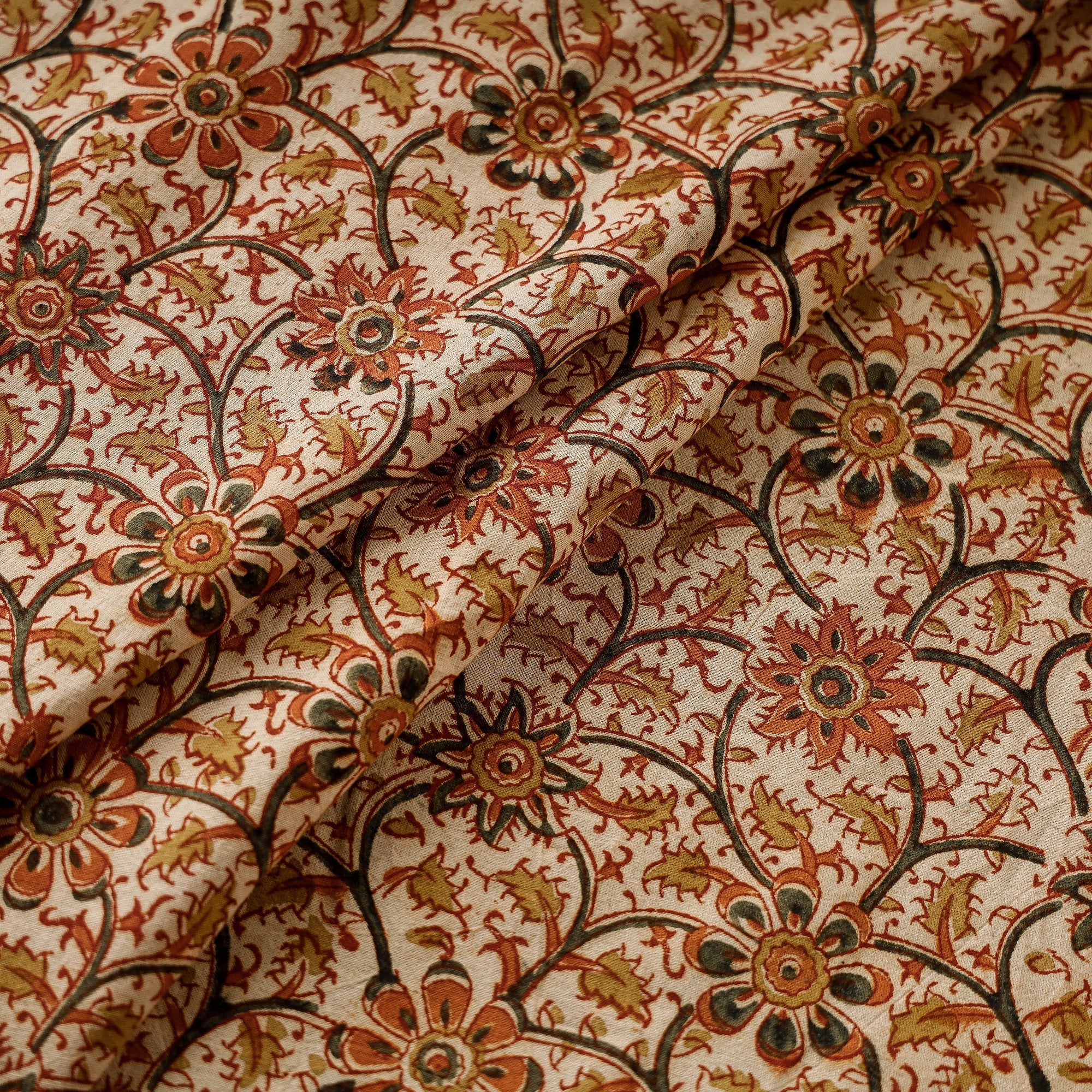 PITCHUKA SRINIVAS KALAMKARI PEDANA Beige - Pedana Kalamkari Block Printed Cotton Fabric - view 3