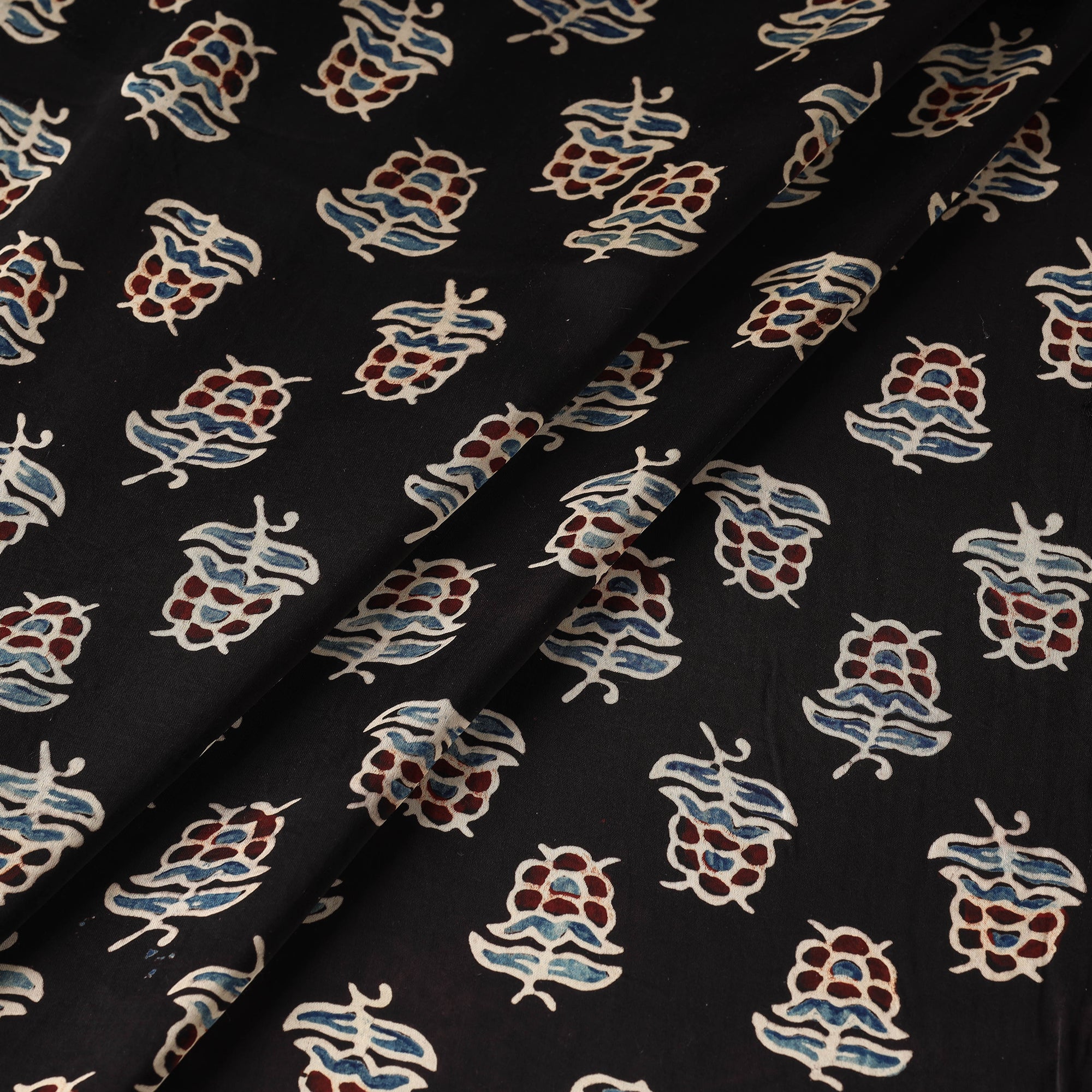 RIYAZ ABDULMAJID KHATRI - AJRAKH Black - Ajrakh Hand Block Printed Modal Silk Fabric - view 2