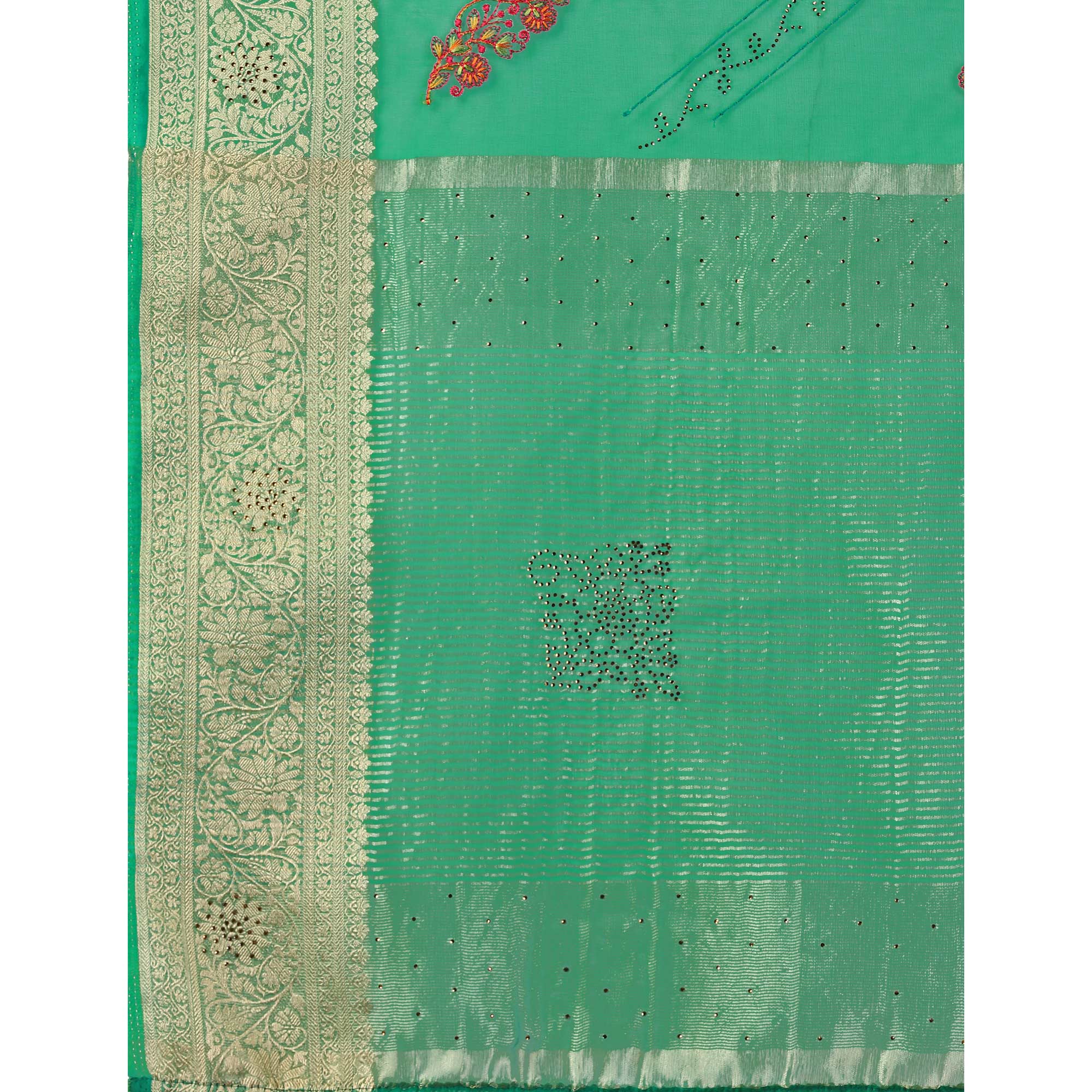 BlackTree green-floral-embroidery-with-swarovski-work-organza-saree - view 8