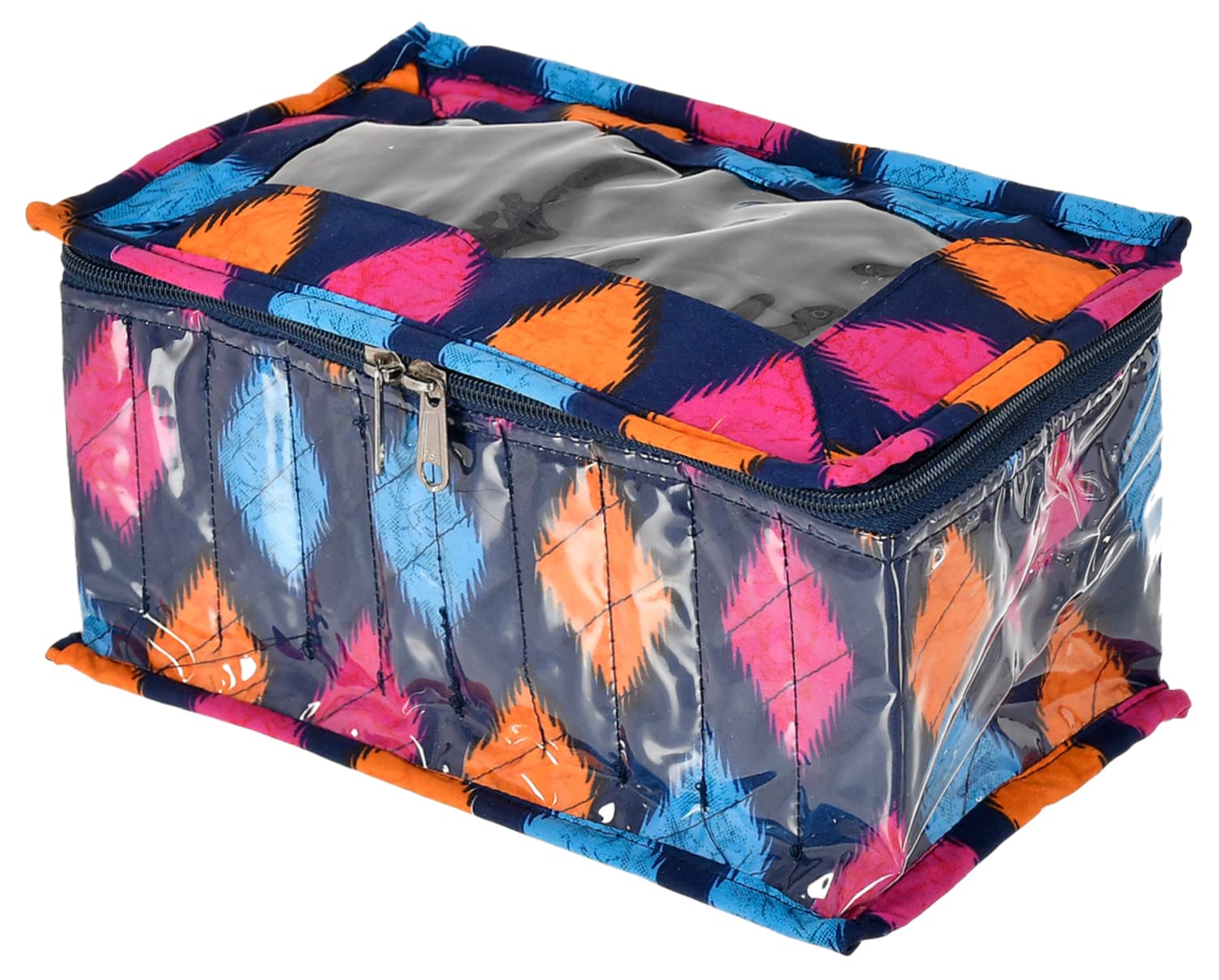 Kuber Industries Heart Home Navajo Printed Laminated PVC Multipurpose Jewellery Organizer With 10 Transparent Pouches (Blue)-50HH01194