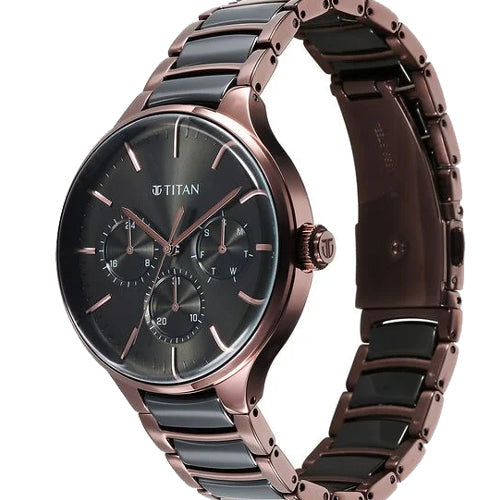 Titan Ceramic Fusion Multifunction Black Dial With Two Toned Color Stainless Steel Strap Watch For Men 42mm NT90148KD05 - view 2