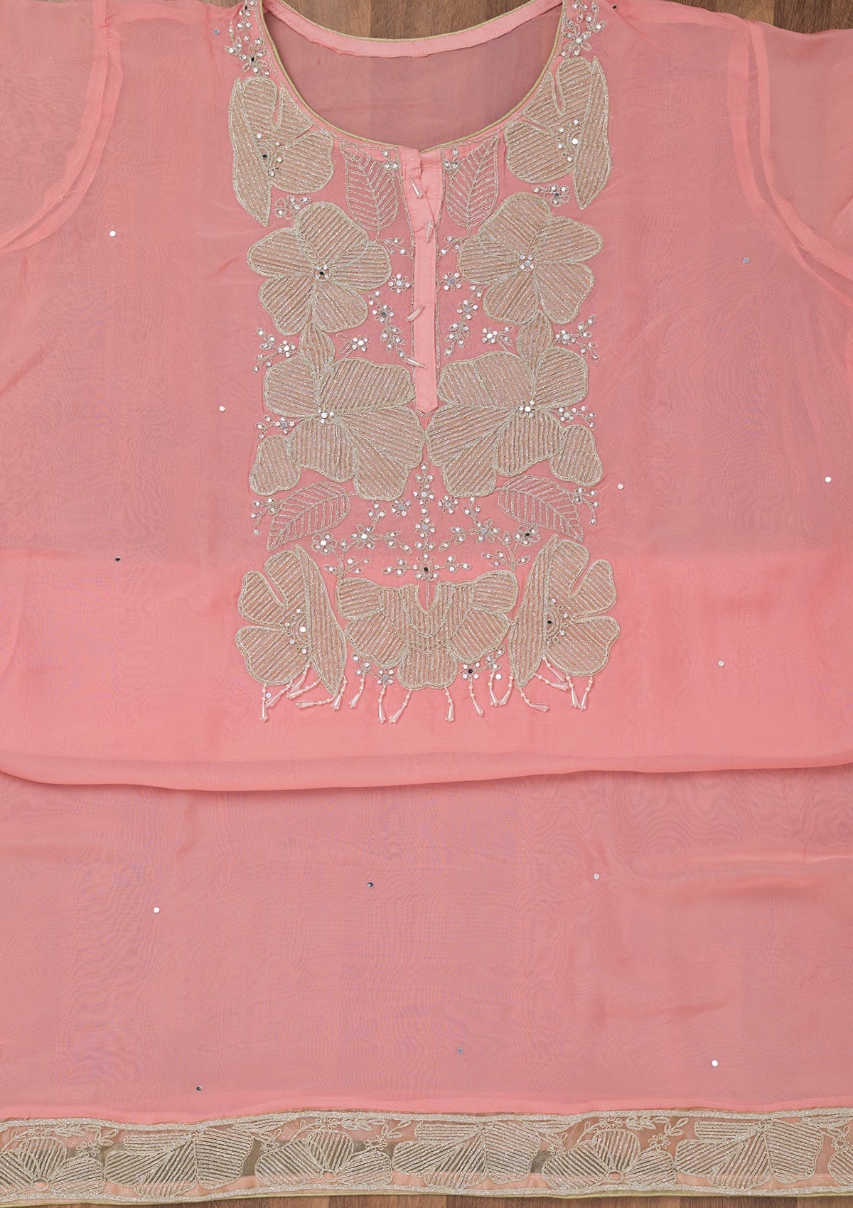 Koskii Pink Zariwork Semi Crepe Unstitched Salwar Suit - view 4